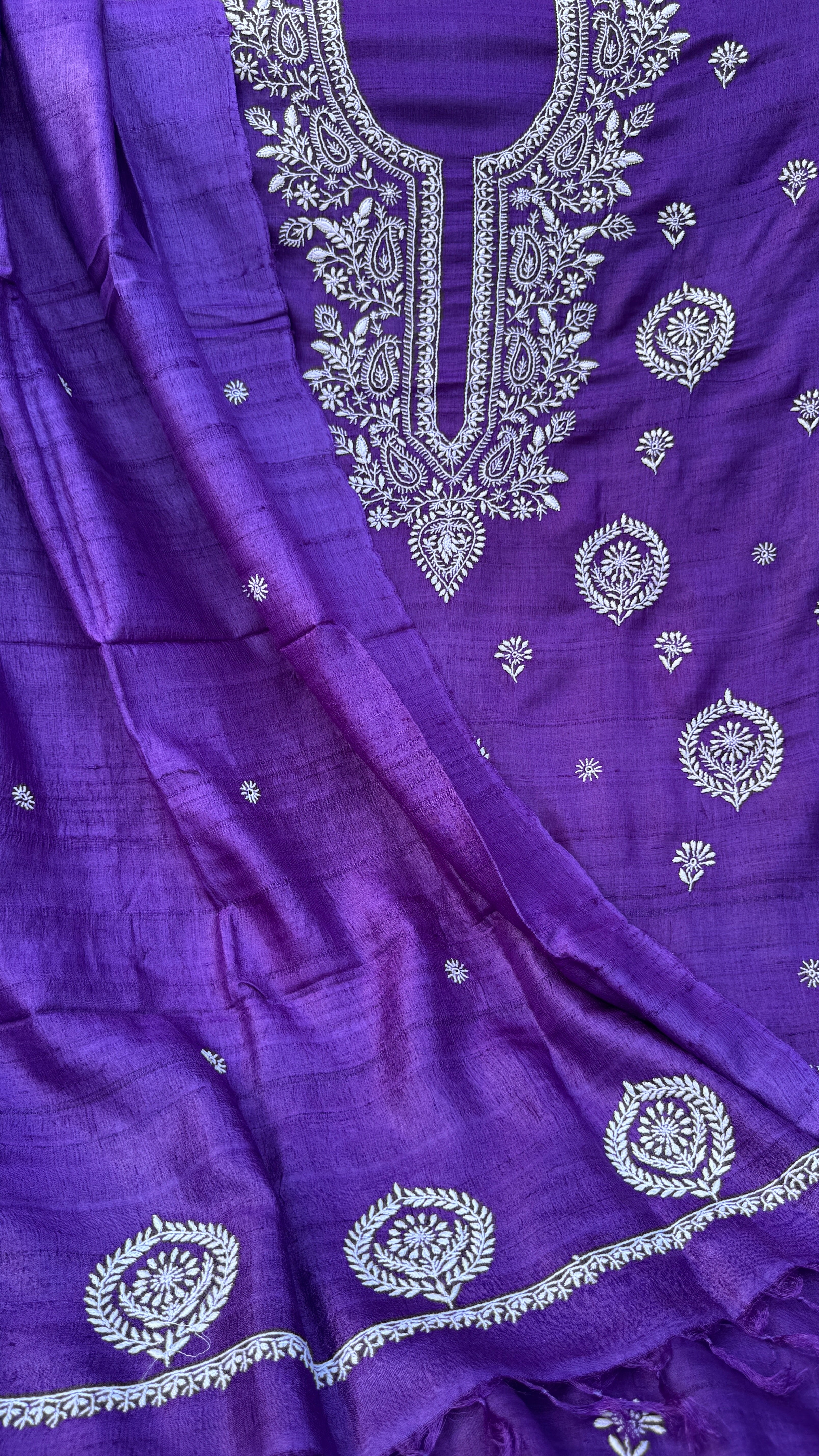 Pure Khadi Silk Chikankari Length with Dupatta - Purple