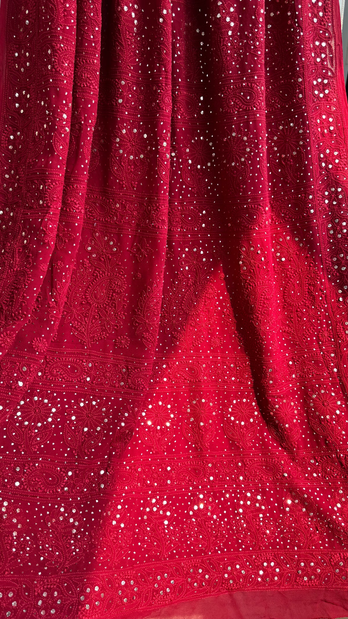 Viscose Maroon Chikankari saree with Mukaish Work