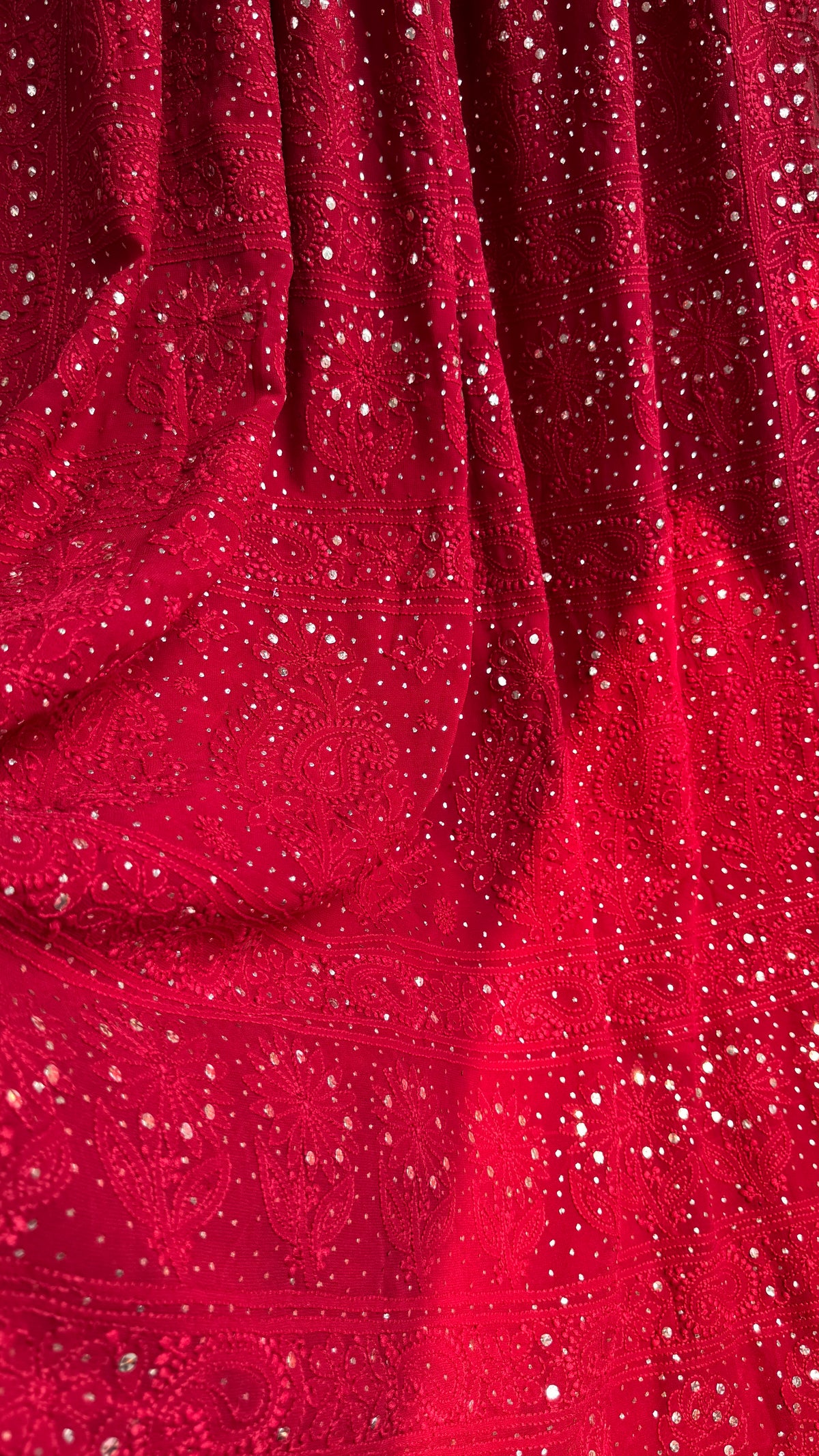 Viscose Maroon Chikankari saree with Mukaish Work
