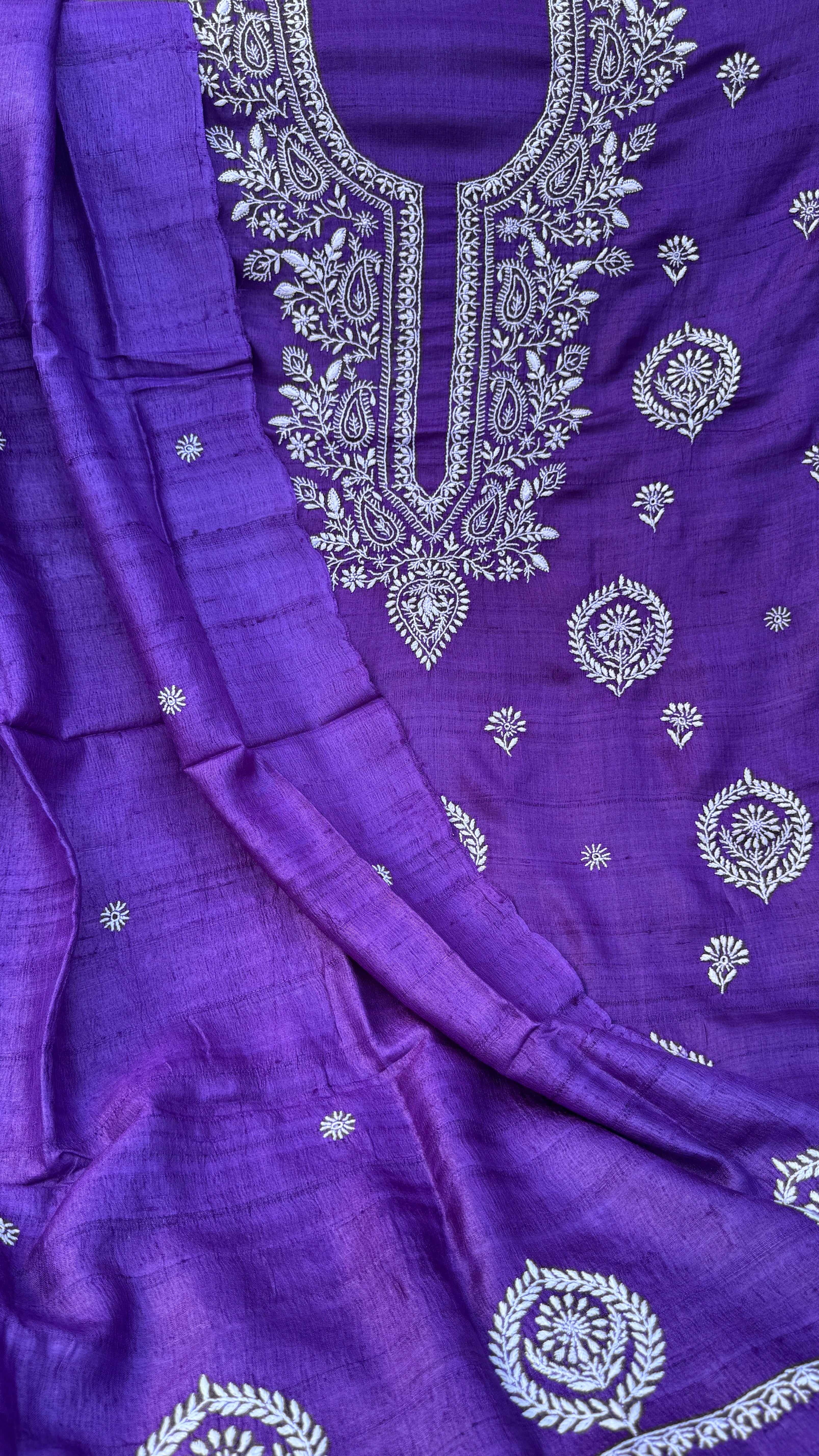 Pure Khadi Silk Chikankari Length with Dupatta - Purple