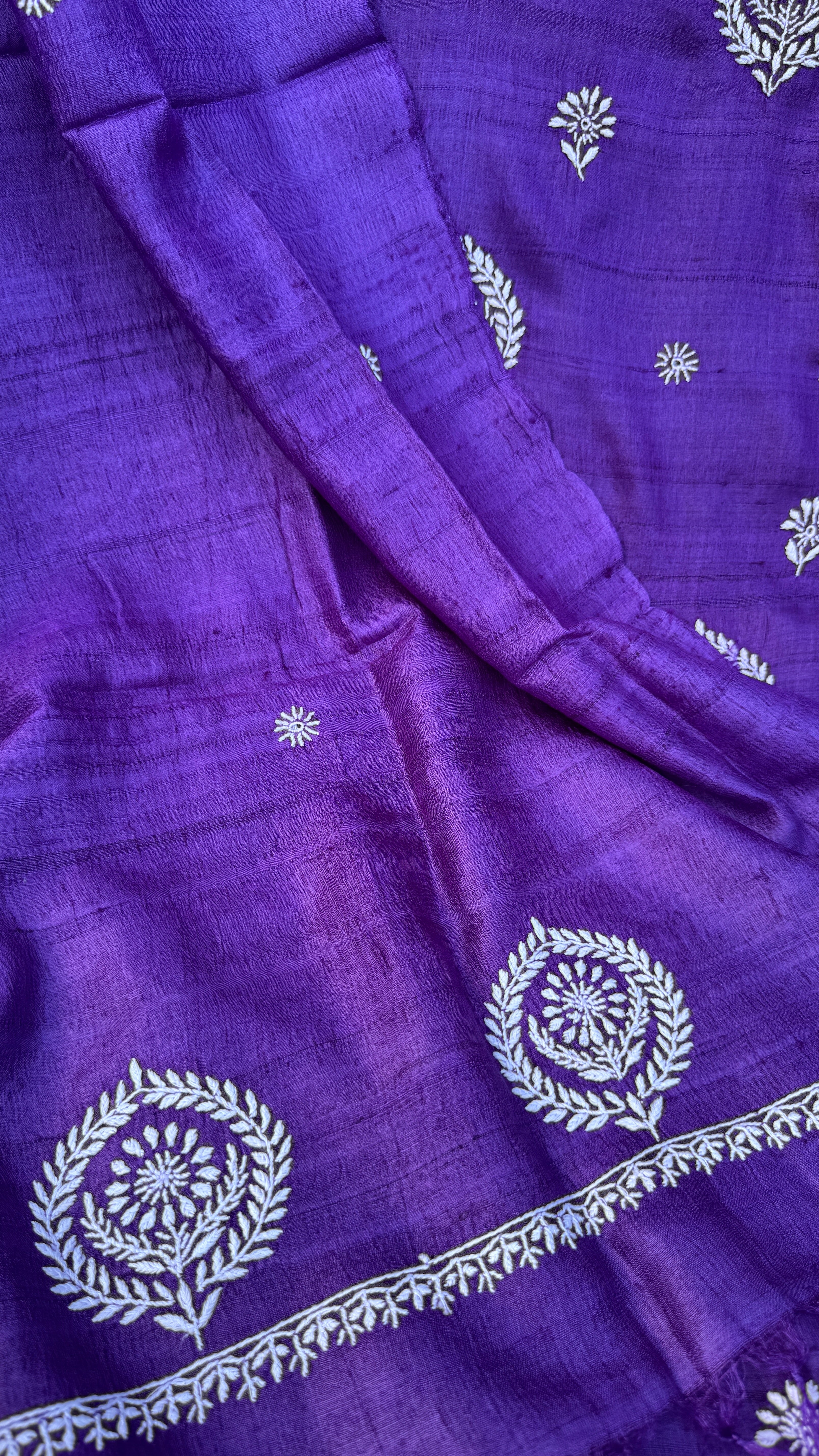 Pure Khadi Silk Chikankari Length with Dupatta - Purple