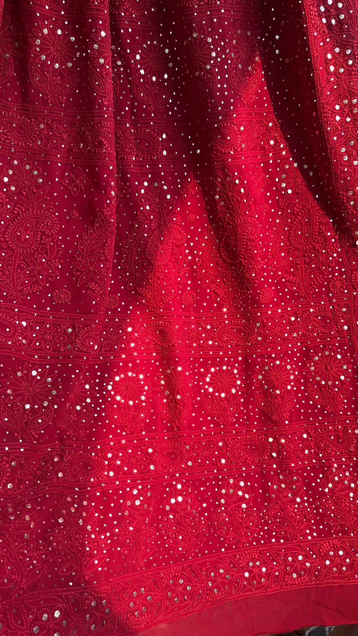 Viscose Maroon Chikankari saree with Mukaish Work