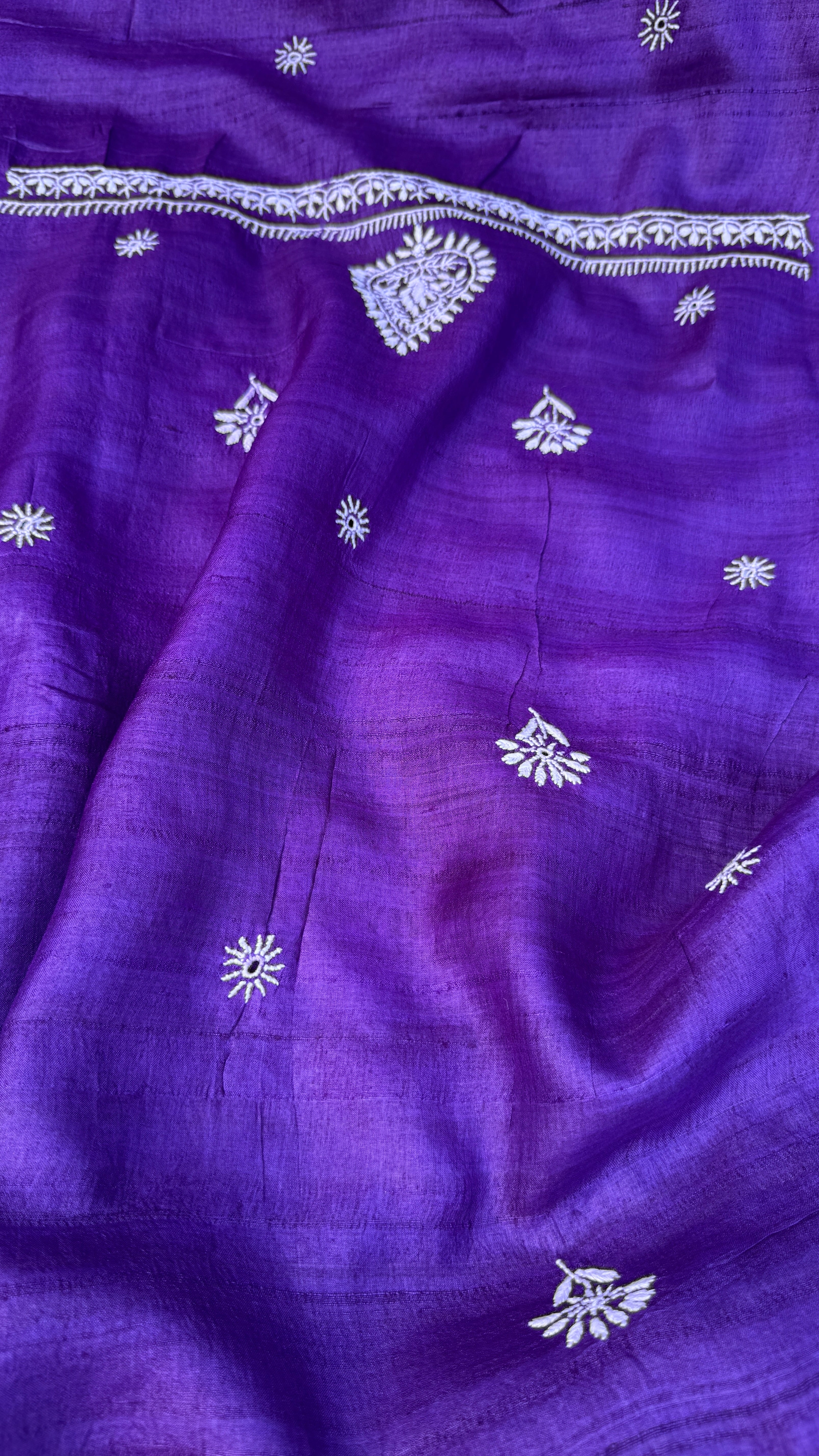 Pure Khadi Silk Chikankari Length with Dupatta - Purple