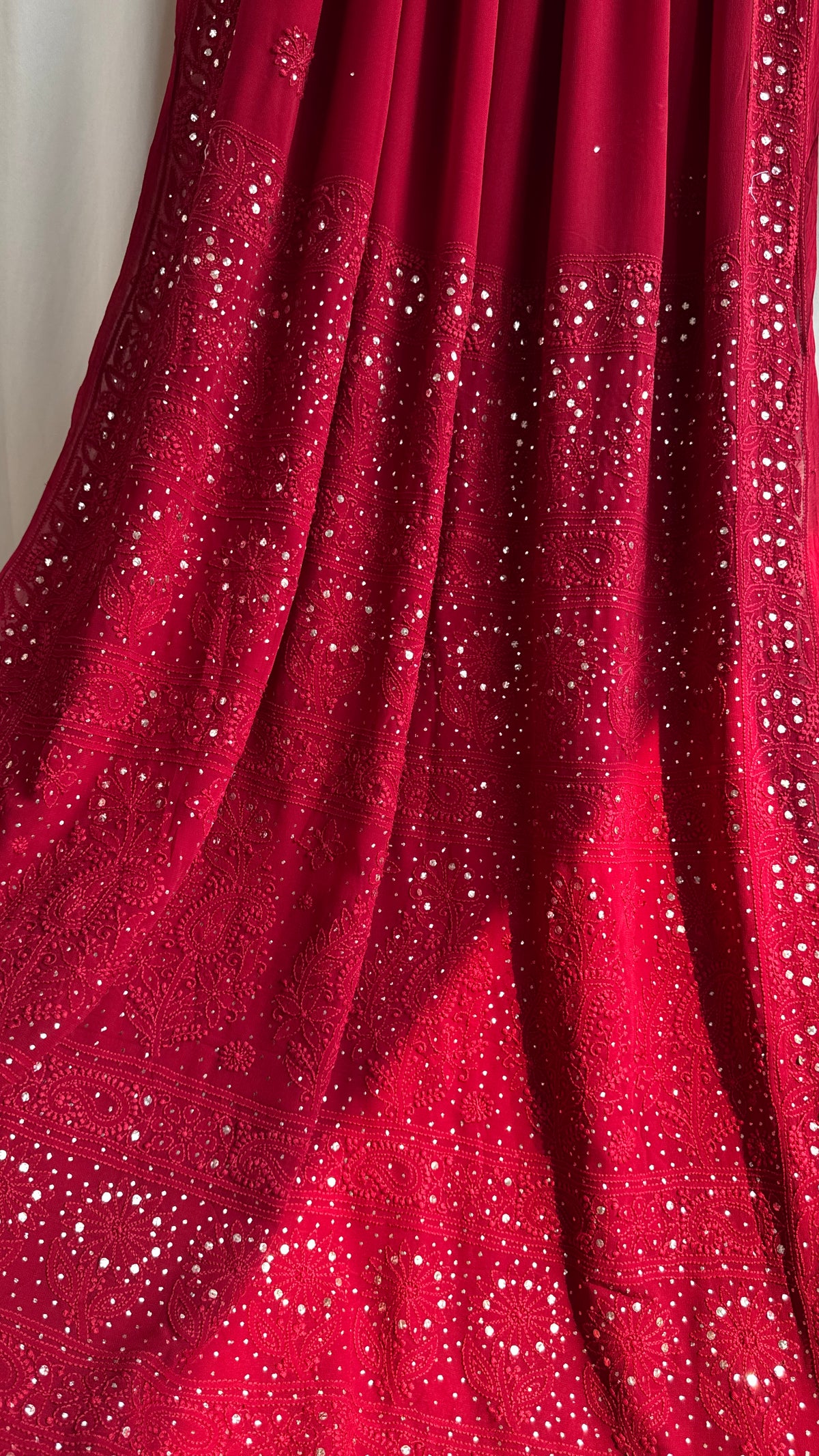 Viscose Maroon Chikankari saree with Mukaish Work