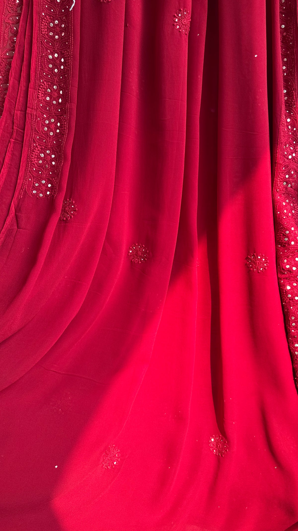 Viscose Maroon Chikankari saree with Mukaish Work