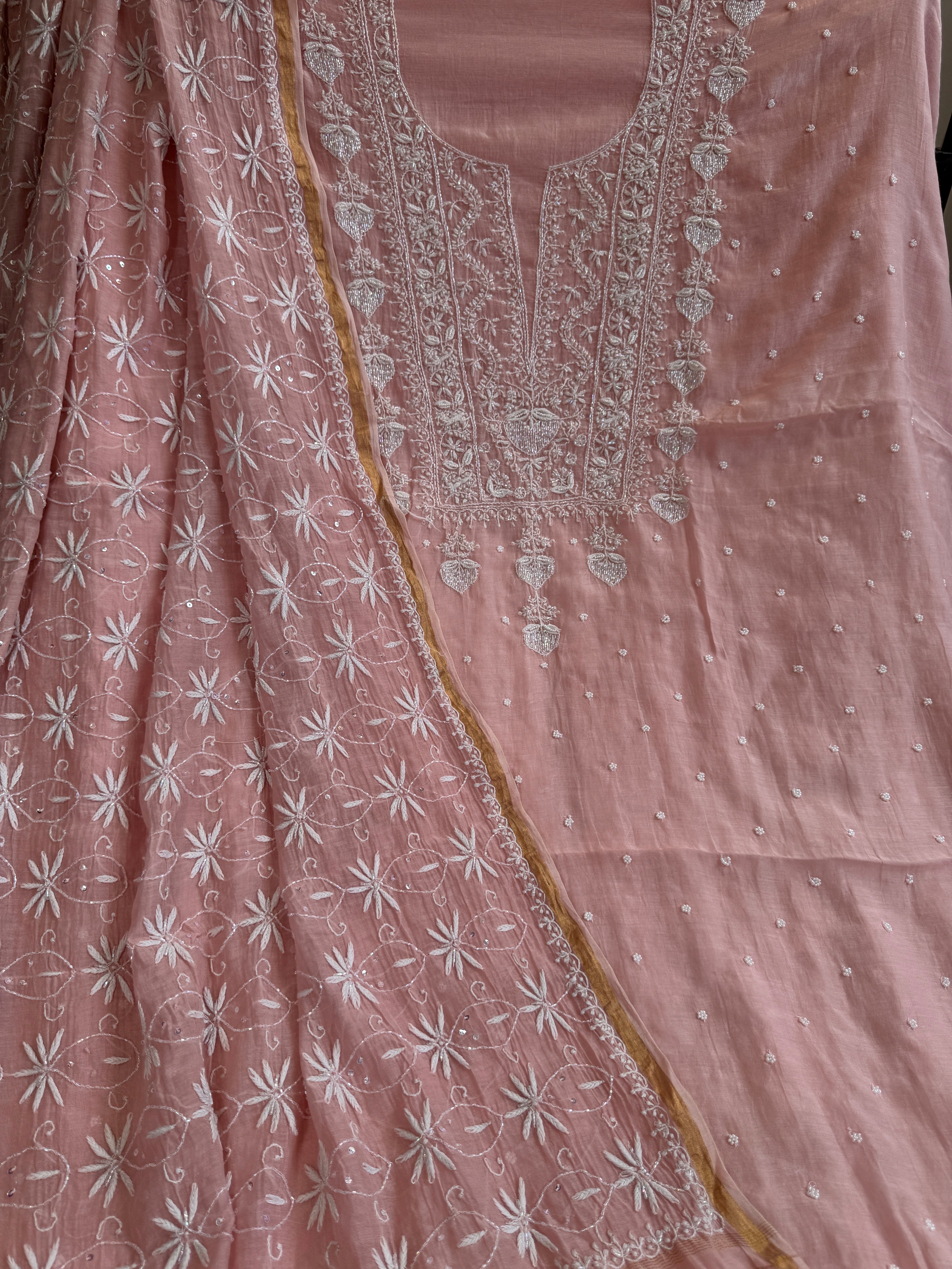 Mul Chanderi Chikankari - Peach ARIAA CHIKANKARI