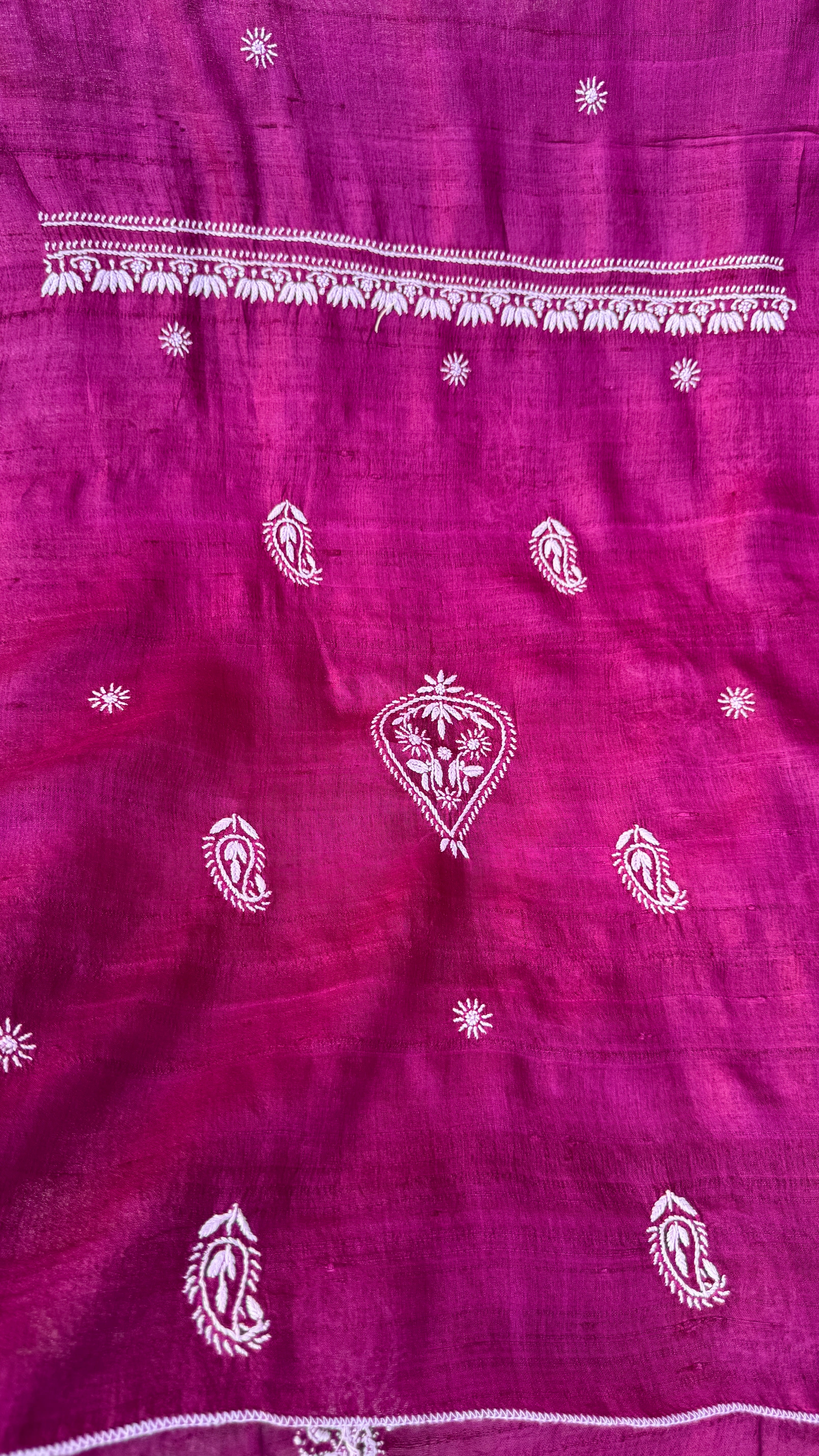Pure Khadi Silk Chikankari Length with Dupatta - Berry Pink