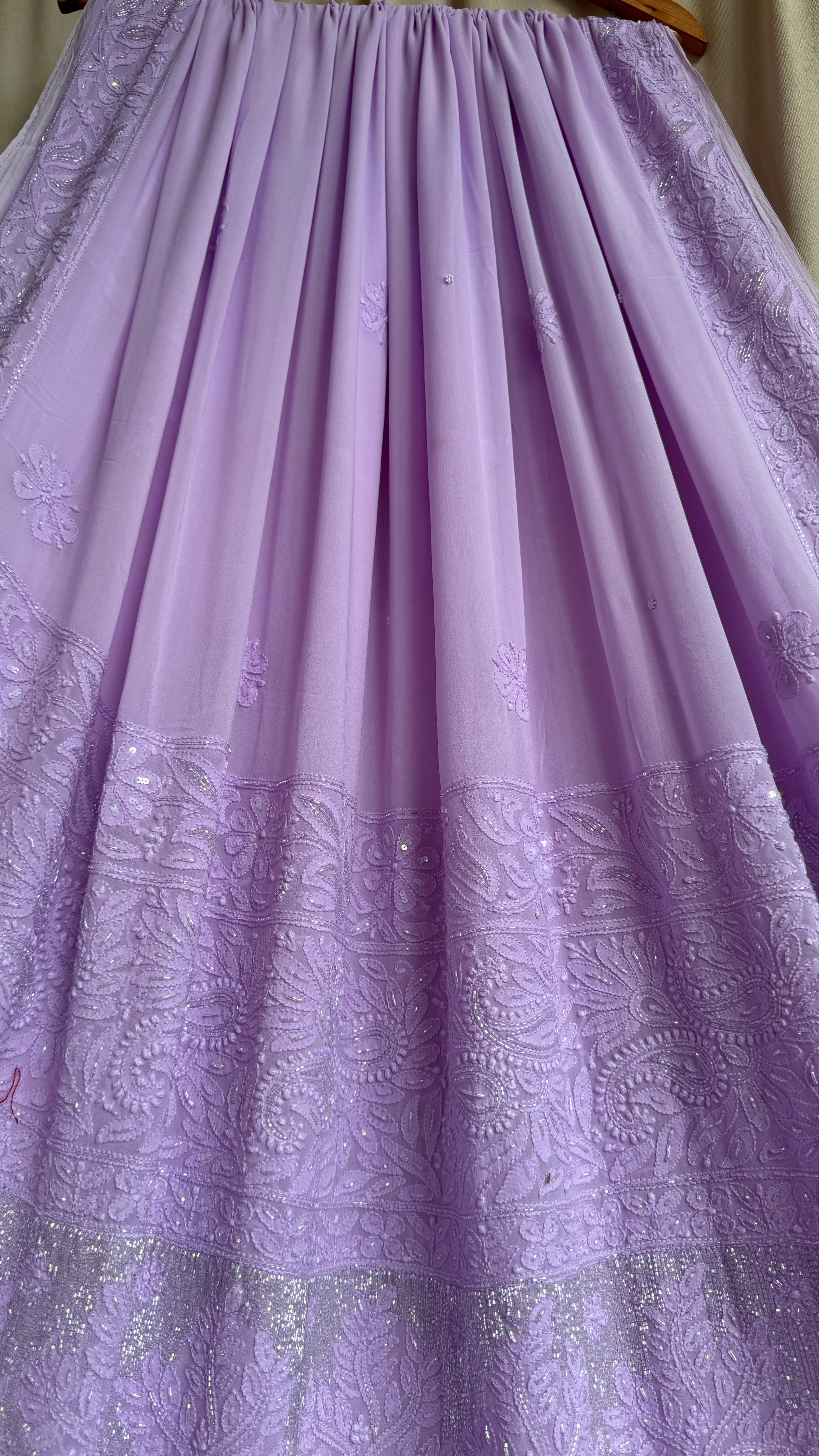 Viscose Lavender Chikankari saree with Pearl embellishments