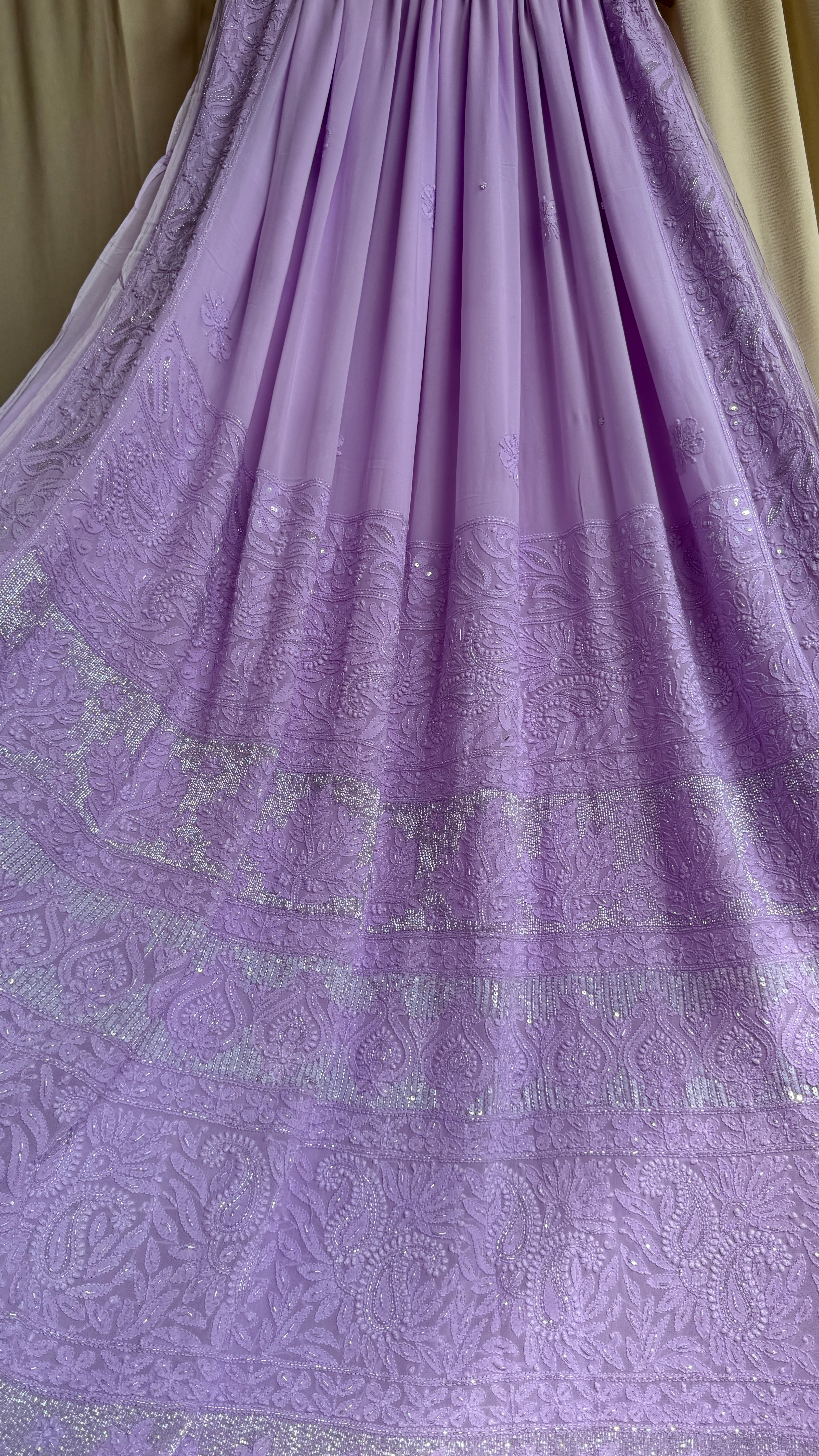 Viscose Lavender Chikankari saree with Pearl embellishments