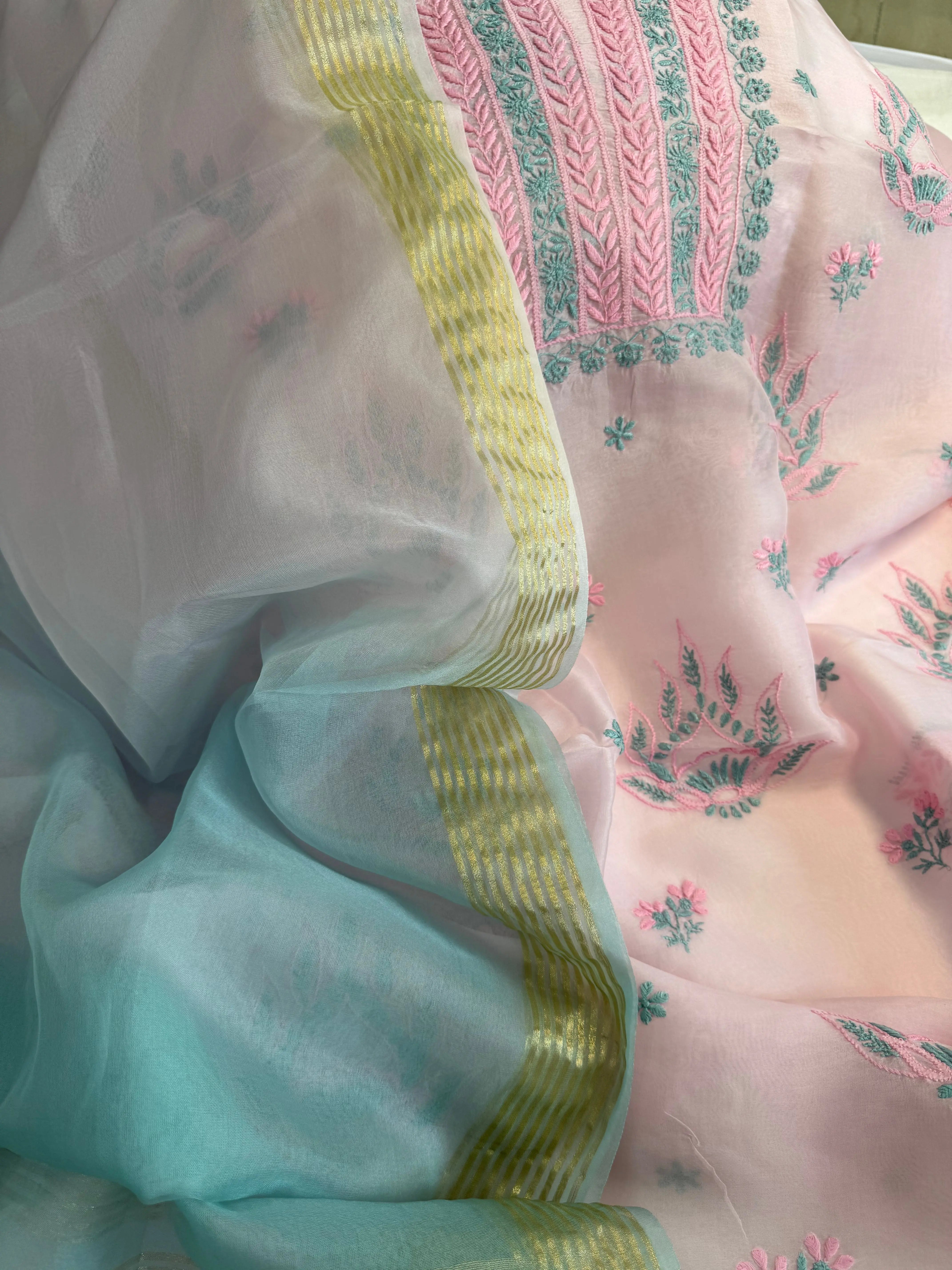 Organza Length with Dupatta - Pink ARIAA CHIKANKARI