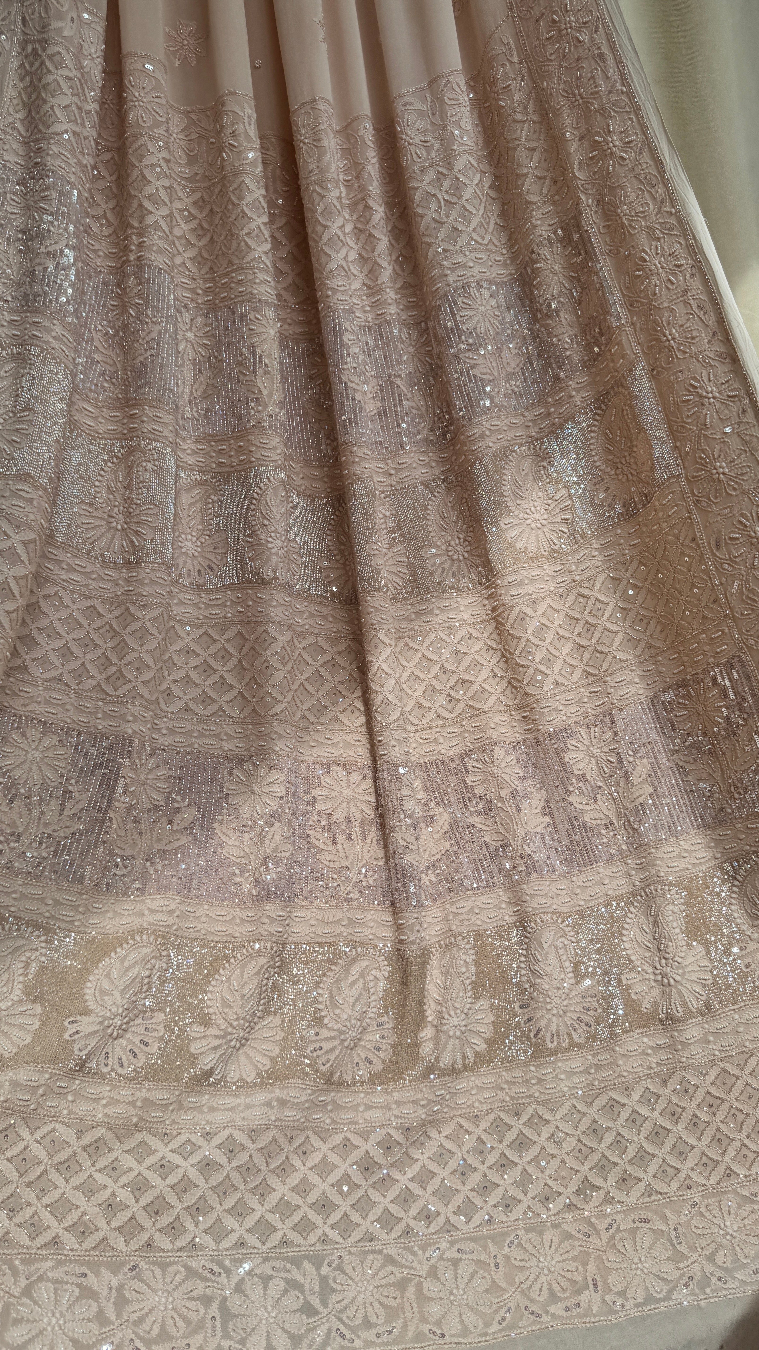 Viscose Chikankari saree with Pearl embellishments- Blush Peach