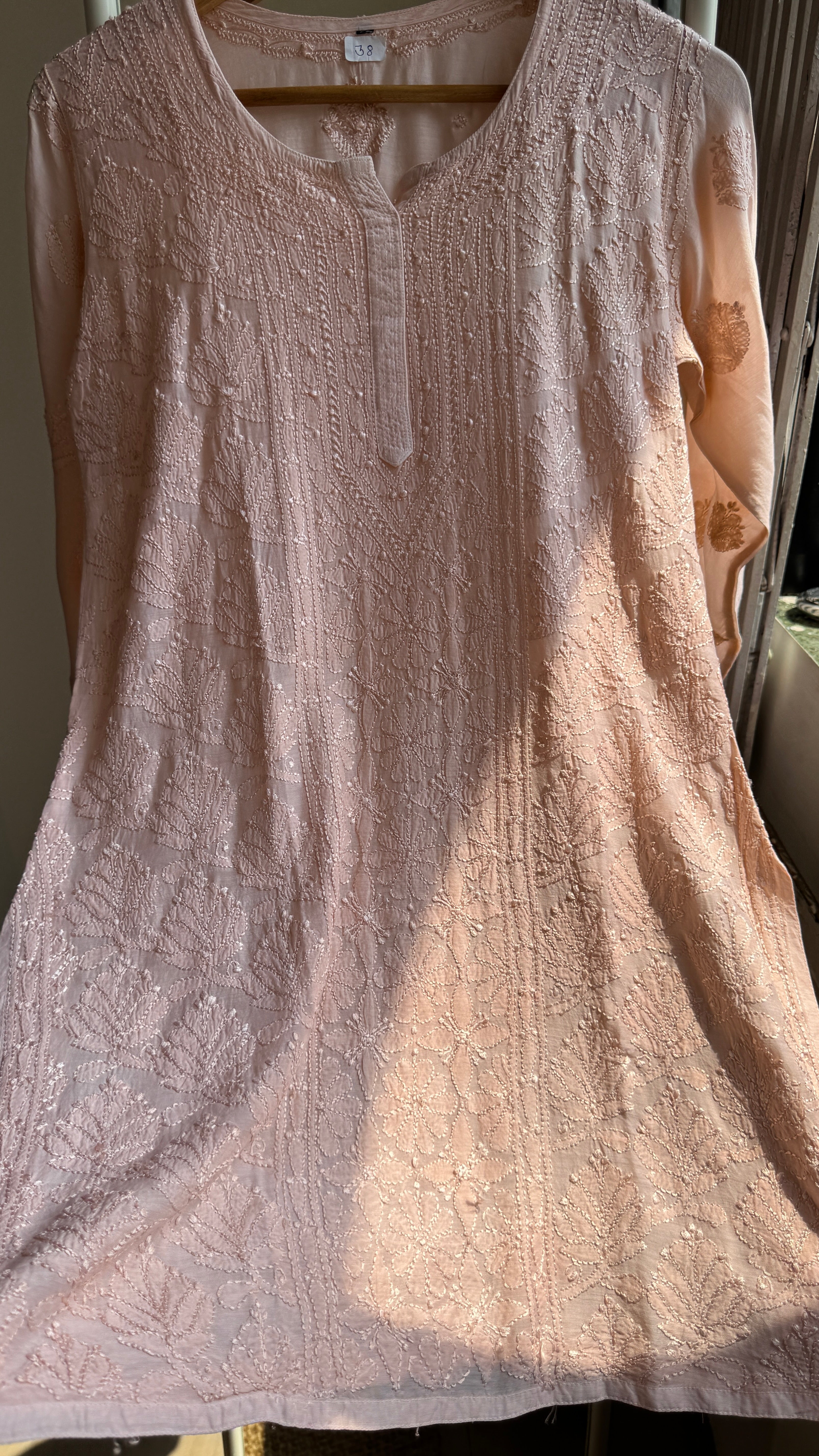 Chikankari Muslin short Top in Pale Pink - HOOR Collection