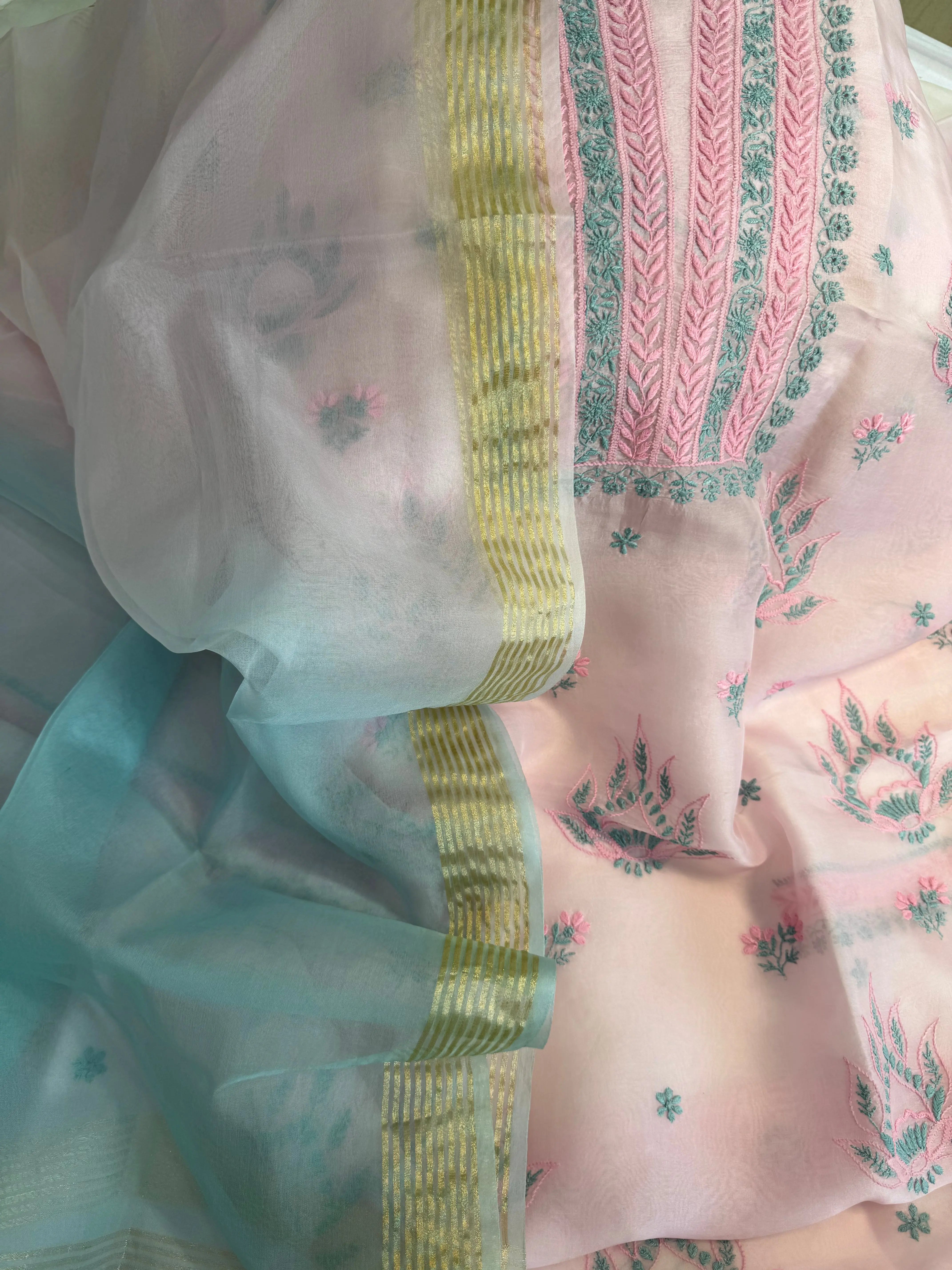 Organza Length with Dupatta - Pink ARIAA CHIKANKARI