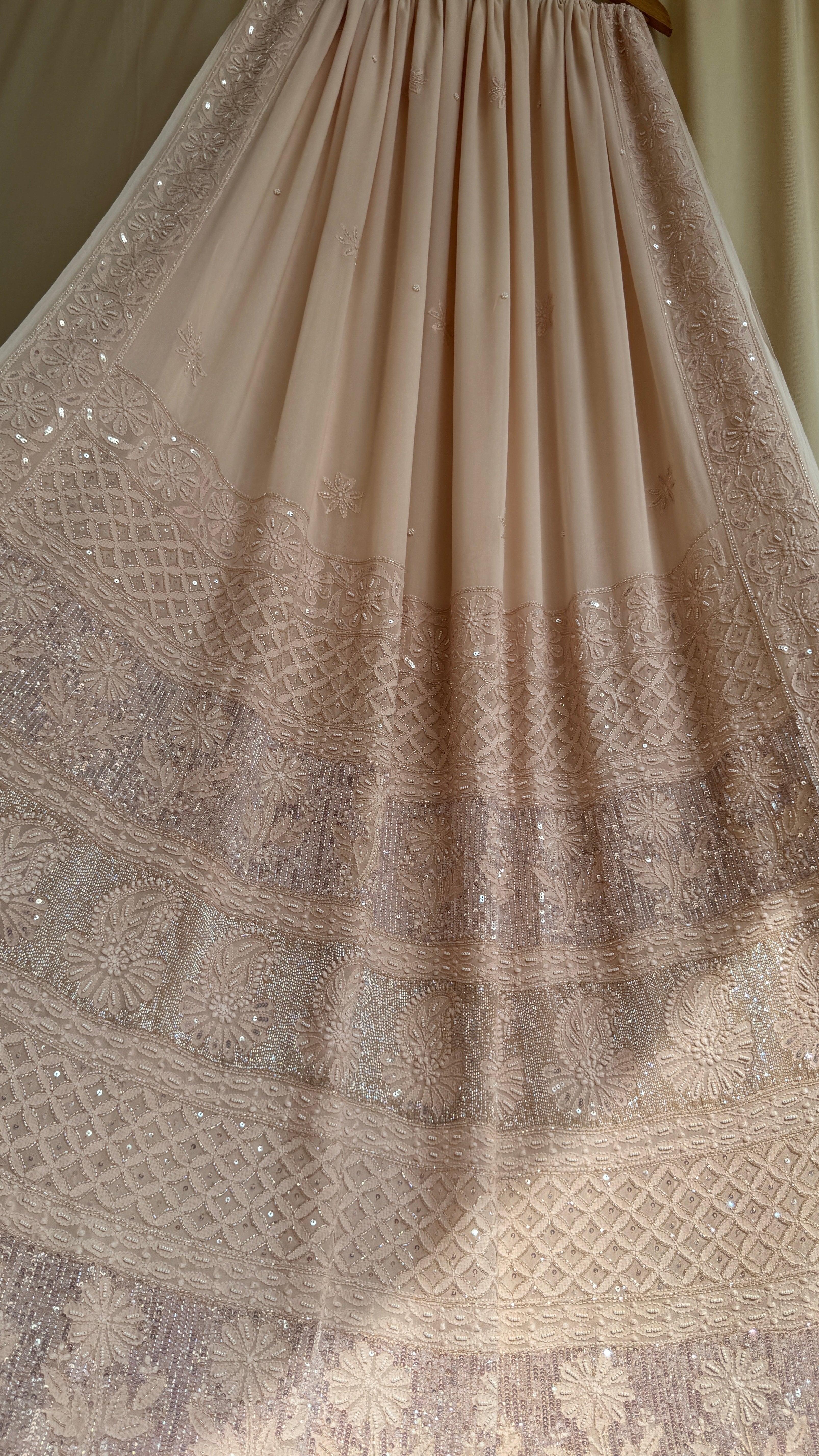 Viscose Chikankari saree with Pearl embellishments- Blush Peach