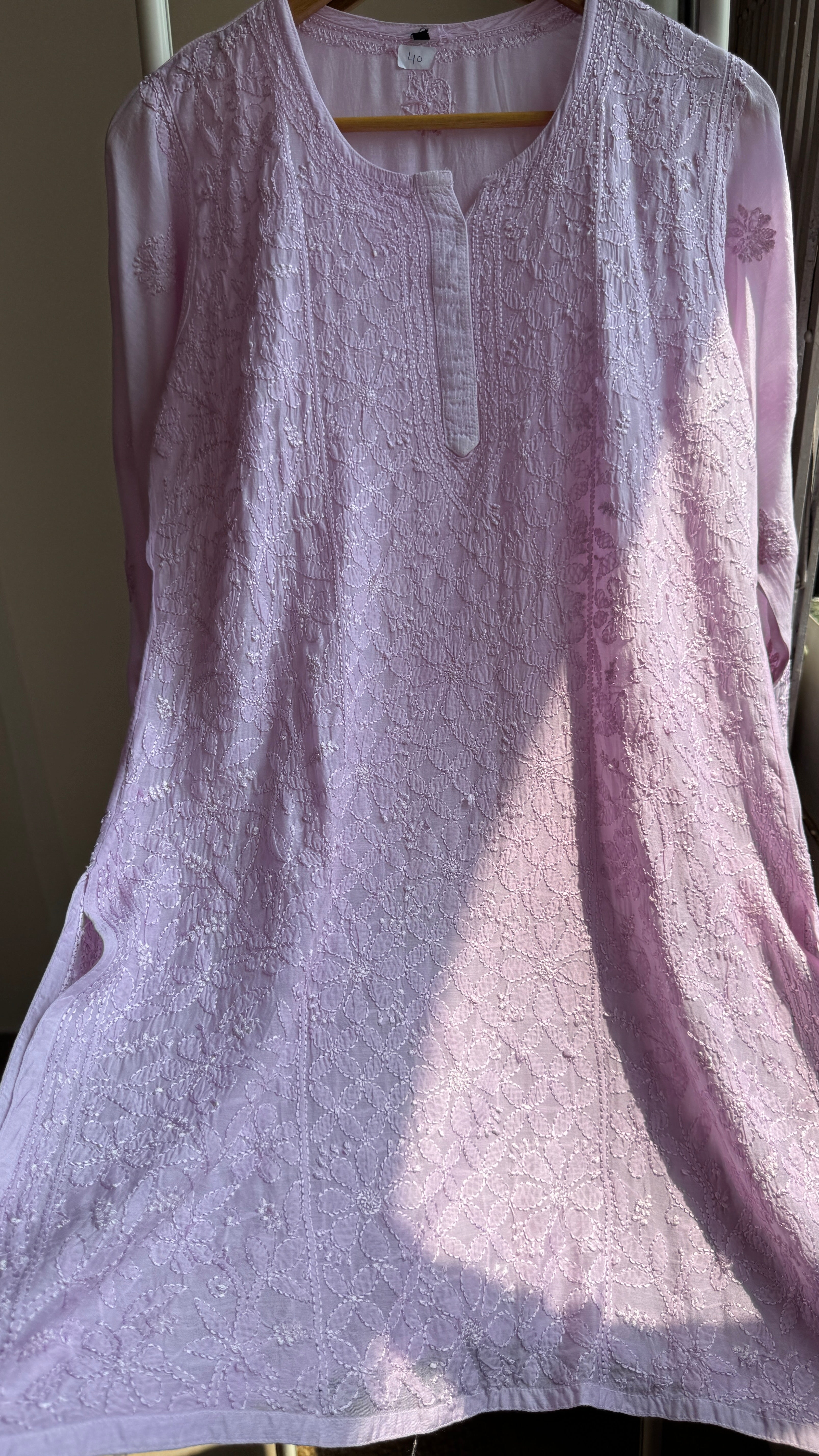 Chikankari Muslin short Top in Lilac - HOOR Collection
