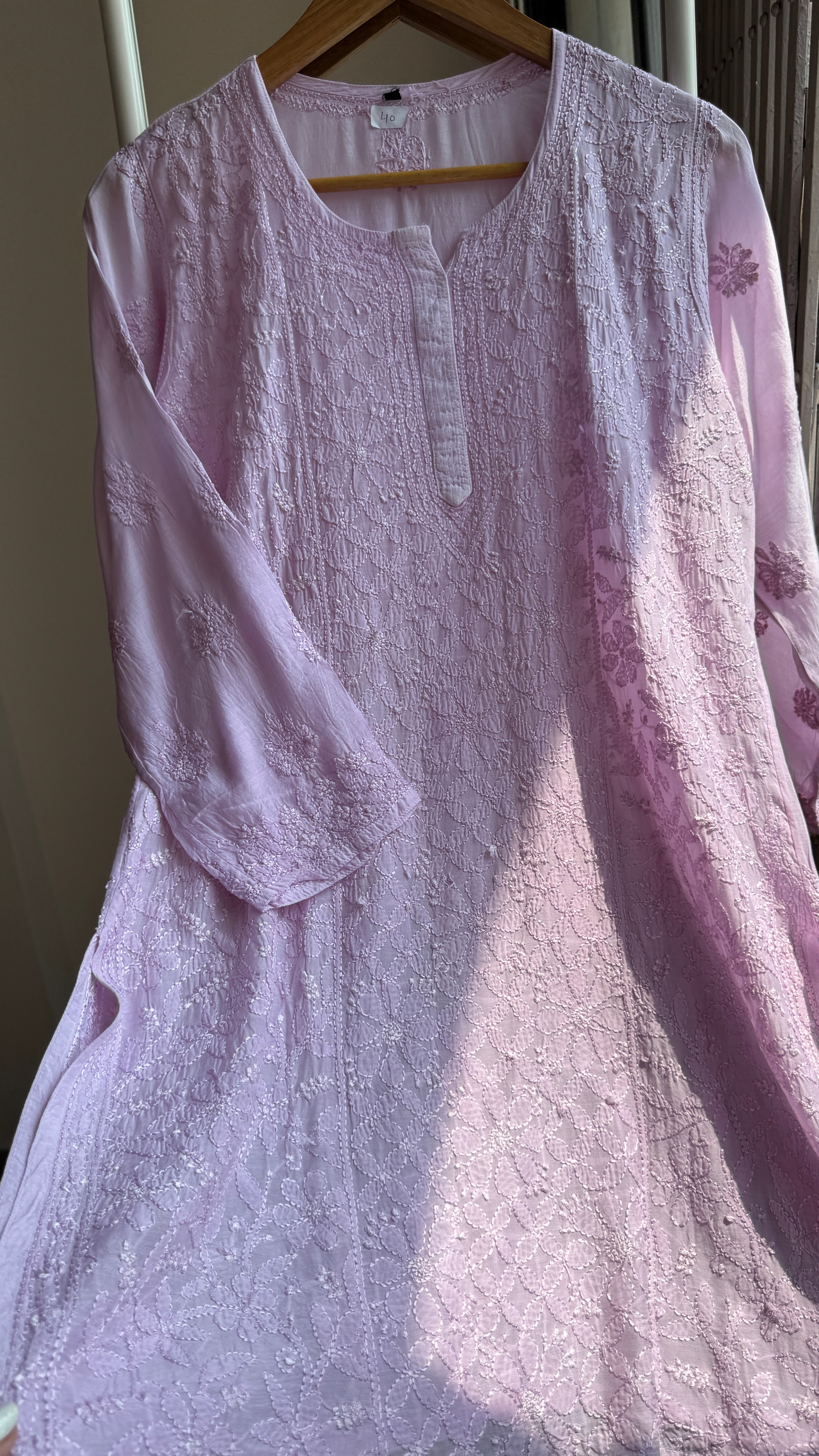 Chikankari Muslin short Top in Lilac - HOOR Collection