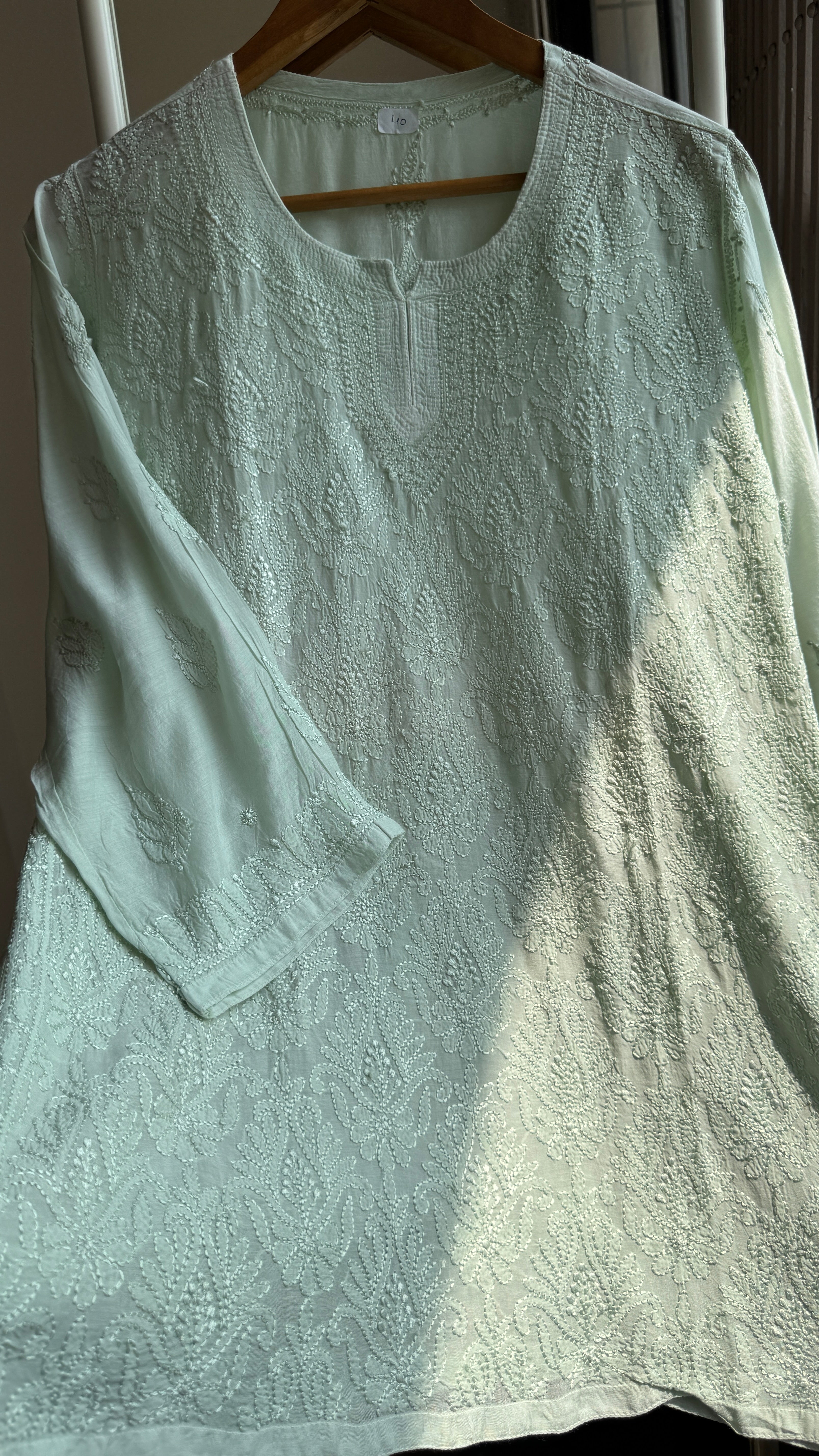 Chikankari Muslin short Top in Green - HOOR Collection