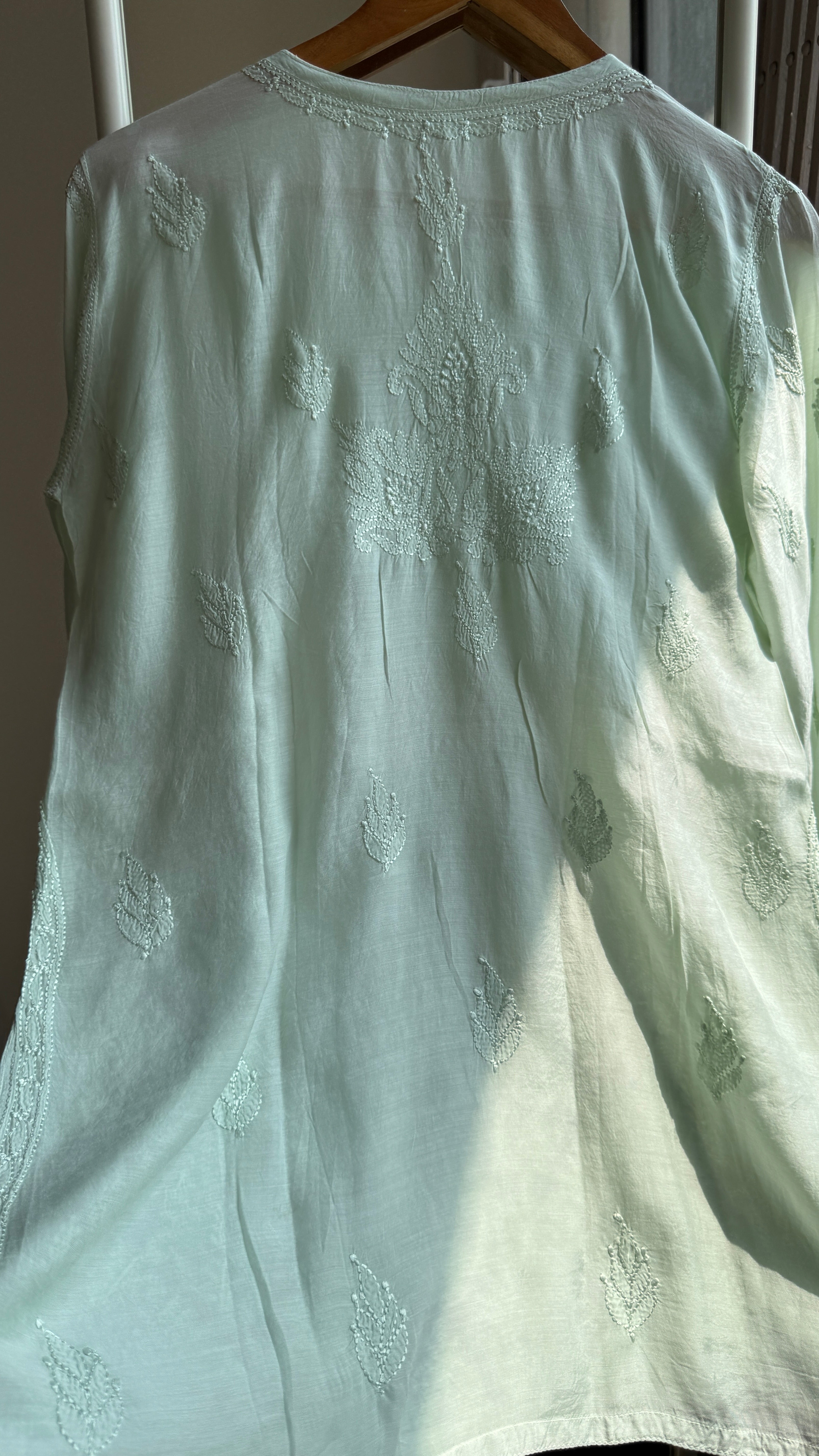 Chikankari Muslin short Top in Green - HOOR Collection