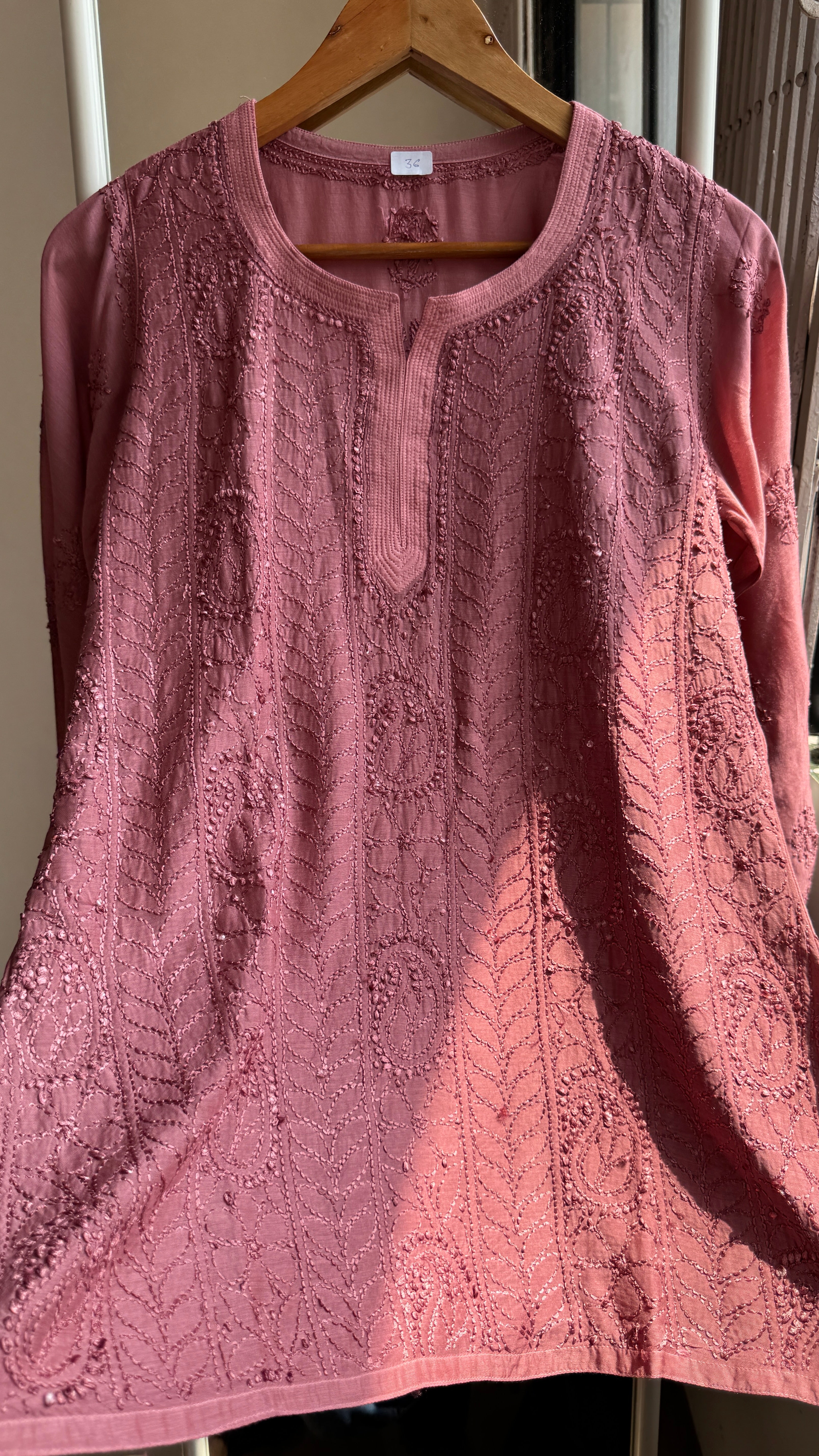 Chikankari Muslin short Top in Rose Brown - HOOR Collection