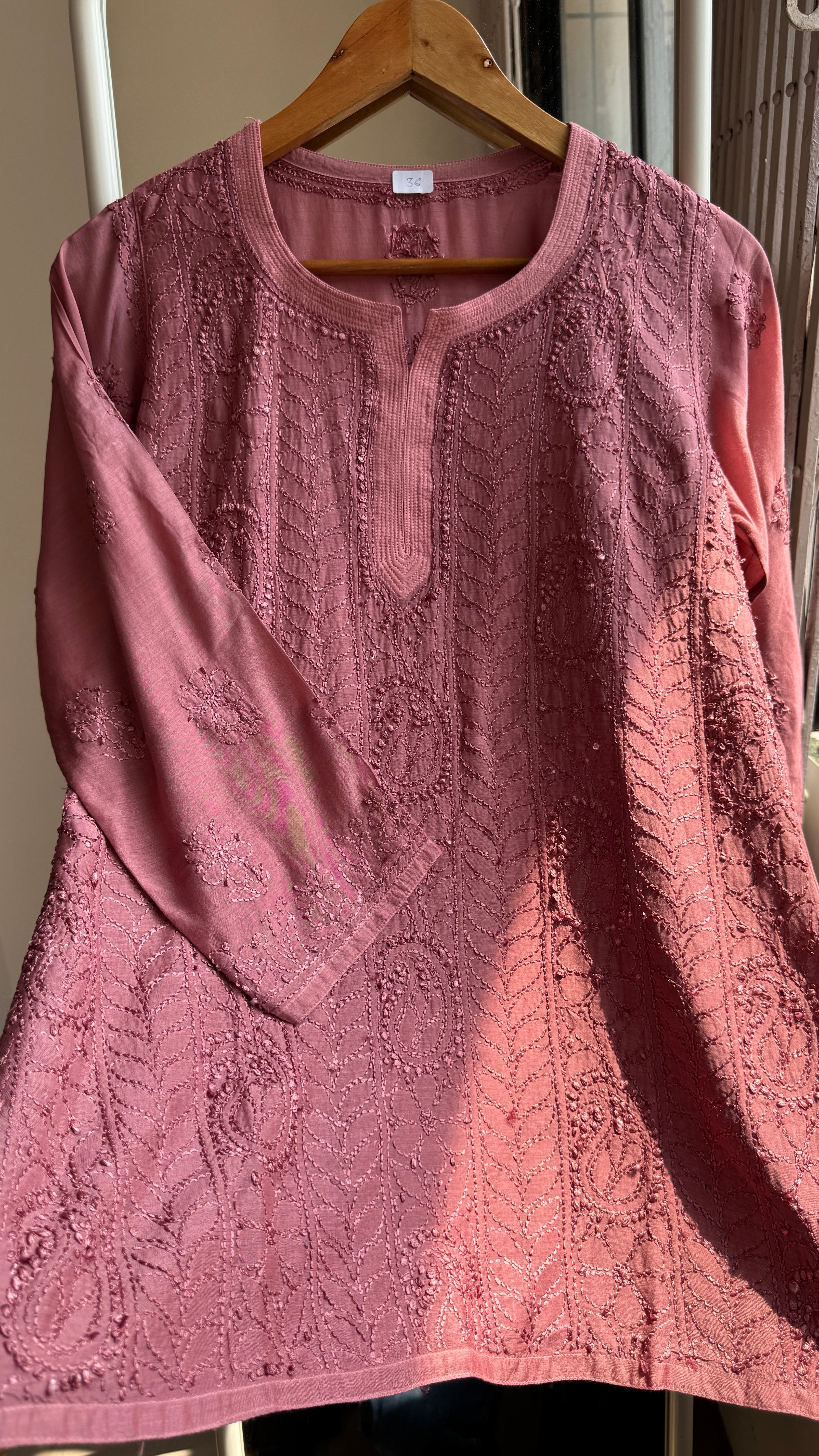 Chikankari Muslin short Top in Rose Brown - HOOR Collection