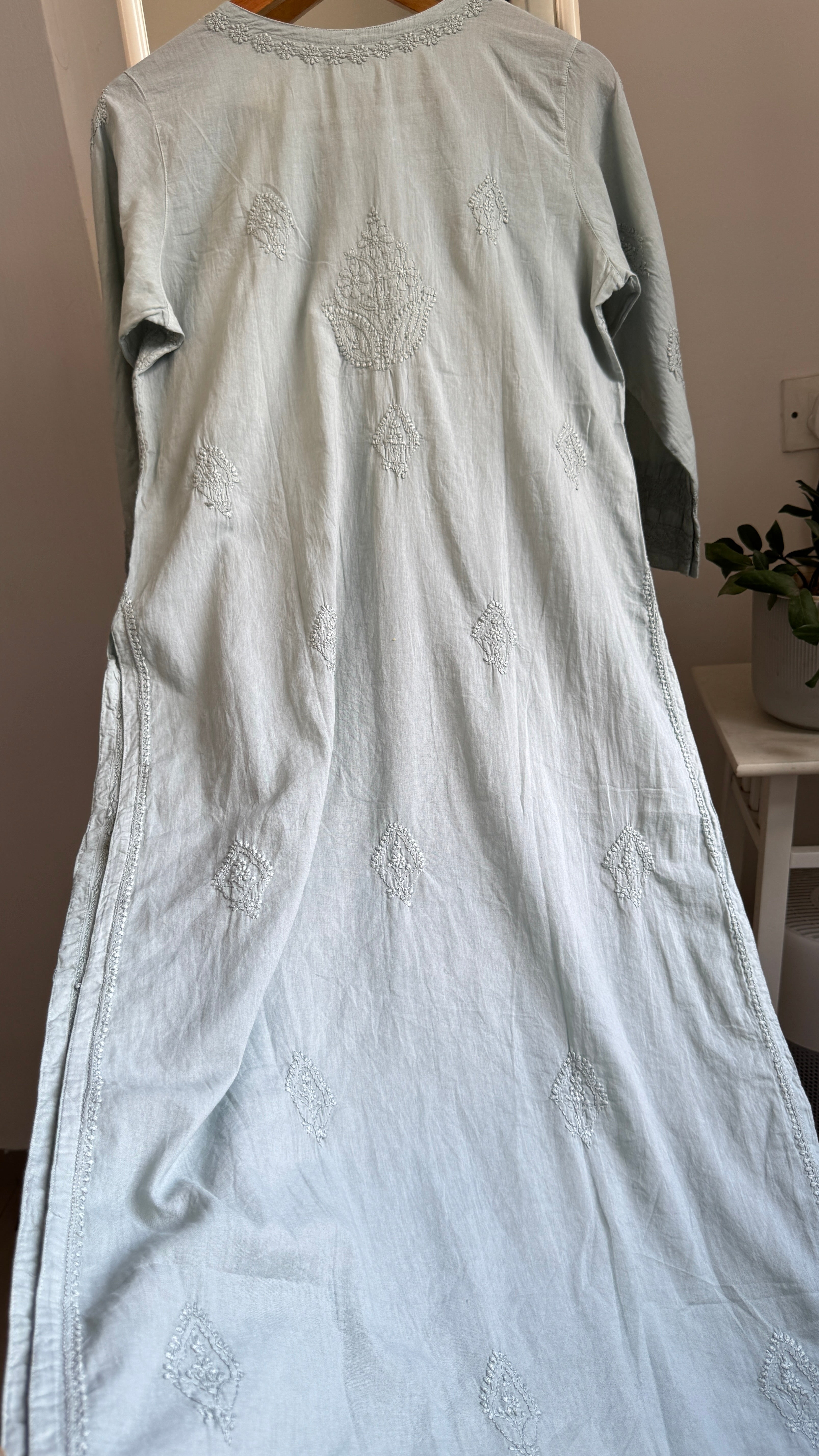 Pure Cotton Chikankari Full Jaal Kurti -Sage Green - Gul Collection