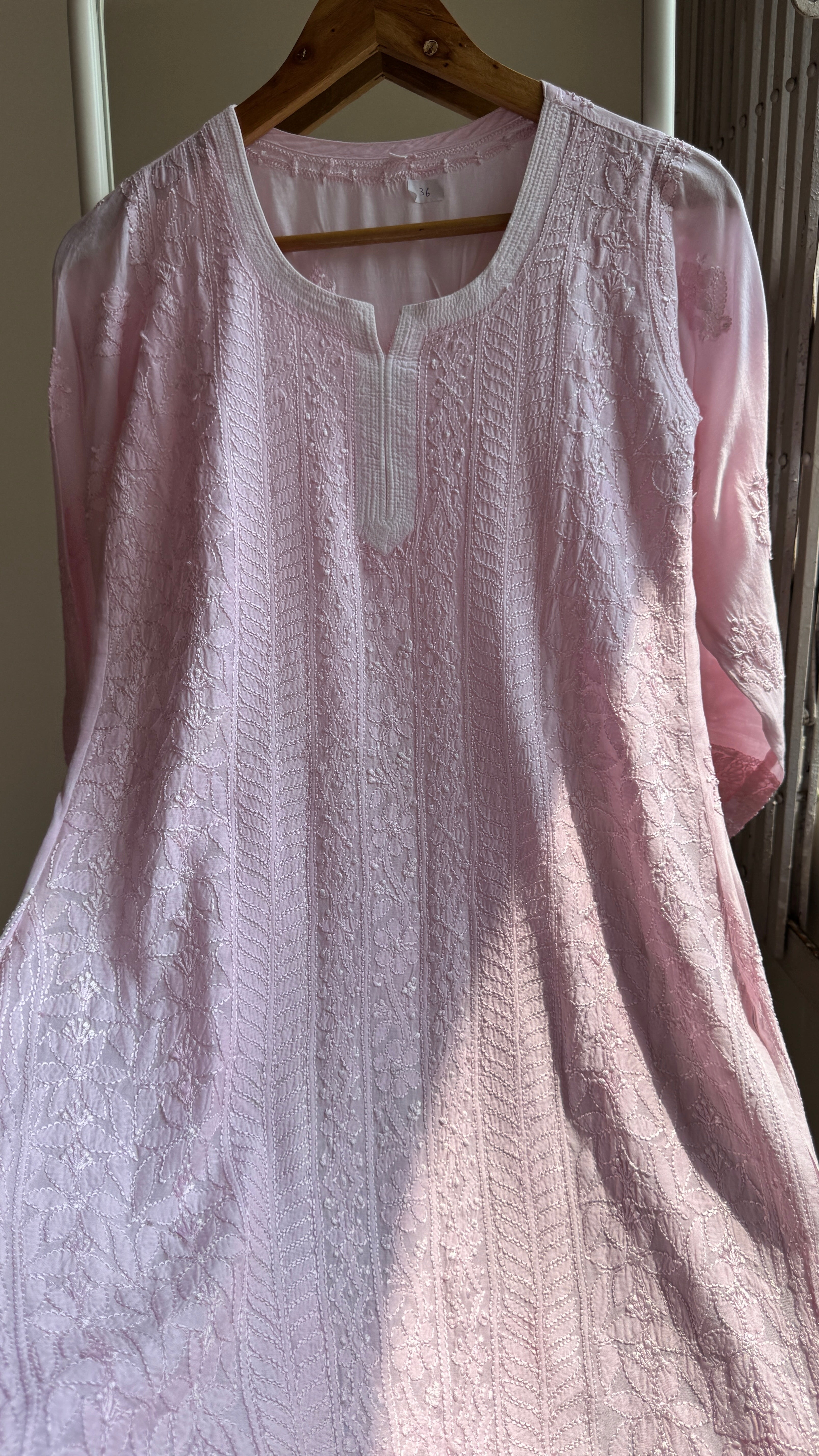 Chikankari Muslin short Top in Baby Pink - HOOR Collection