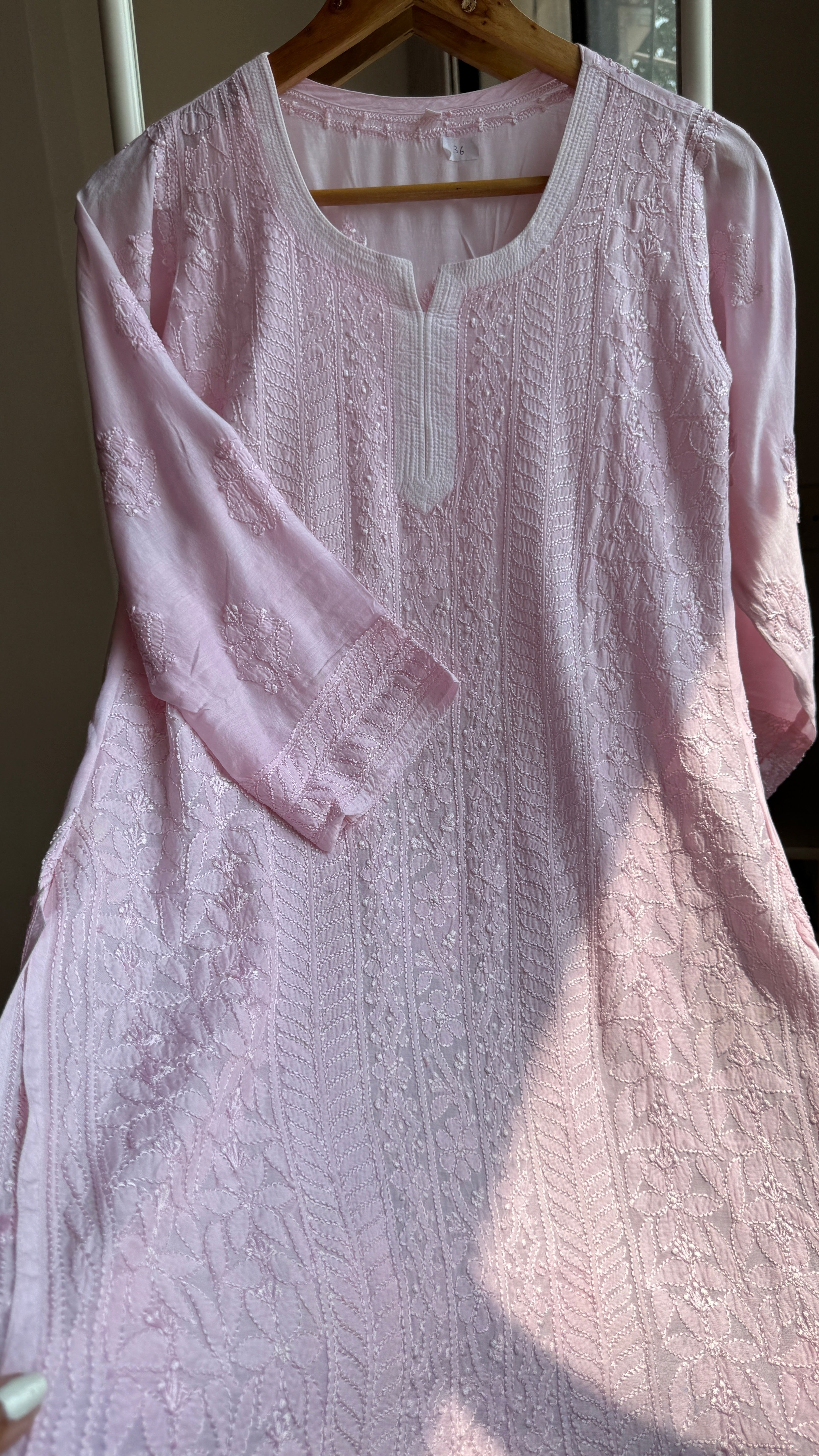 Chikankari Muslin short Top in Baby Pink - HOOR Collection