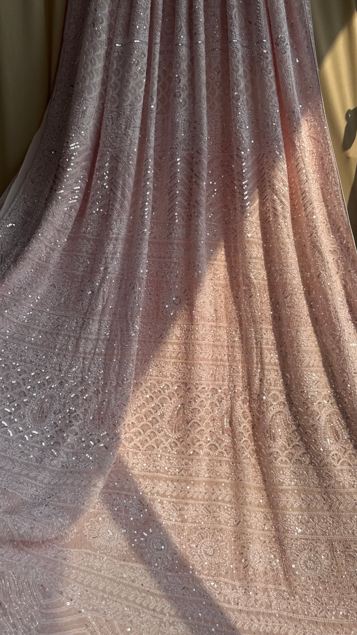 Pure Georgette Lucknow Chikankari Saree -Pink - Rooh Collection