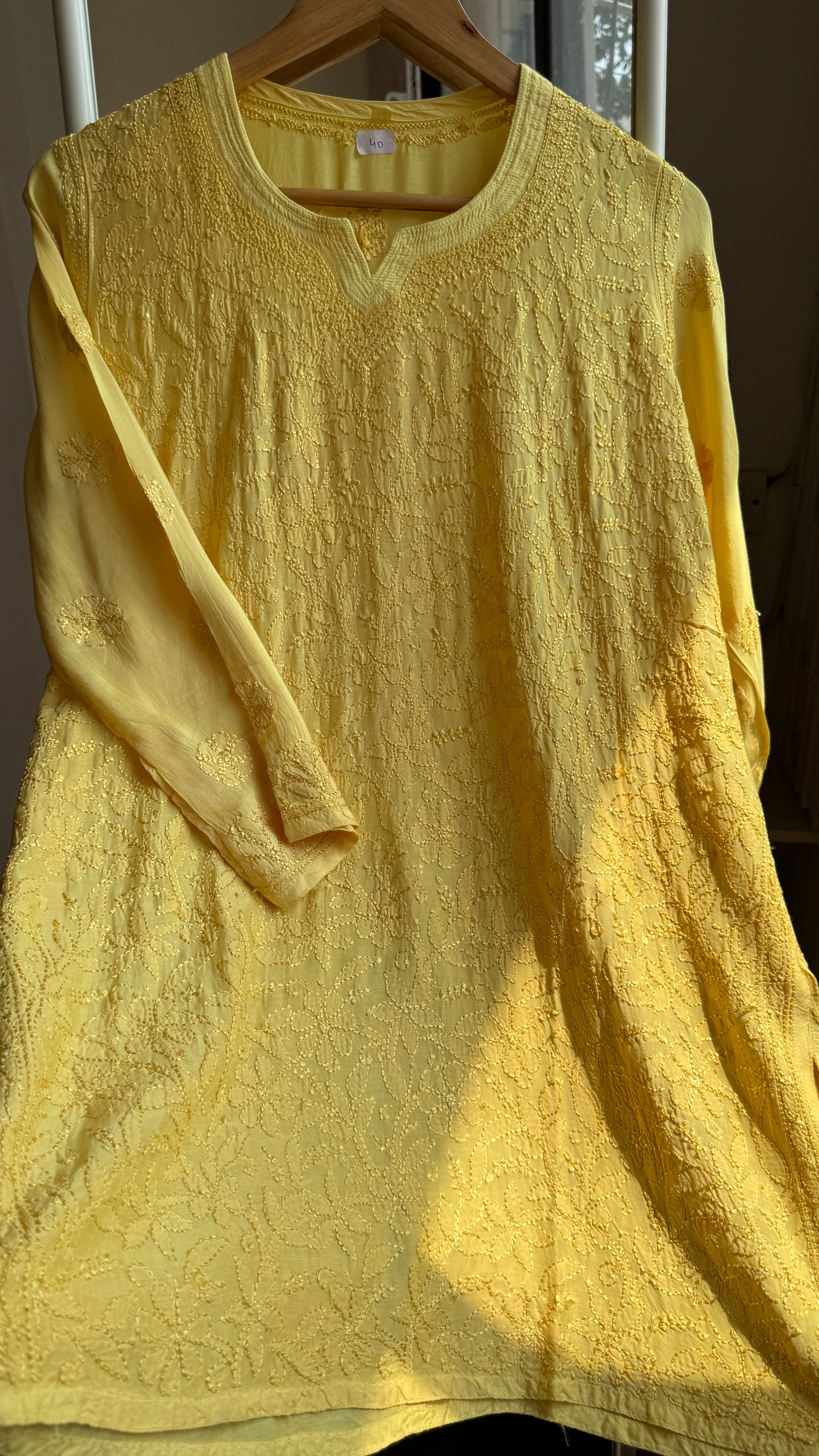 Chikankari Muslin short Top in Yellow- HOOR Collection