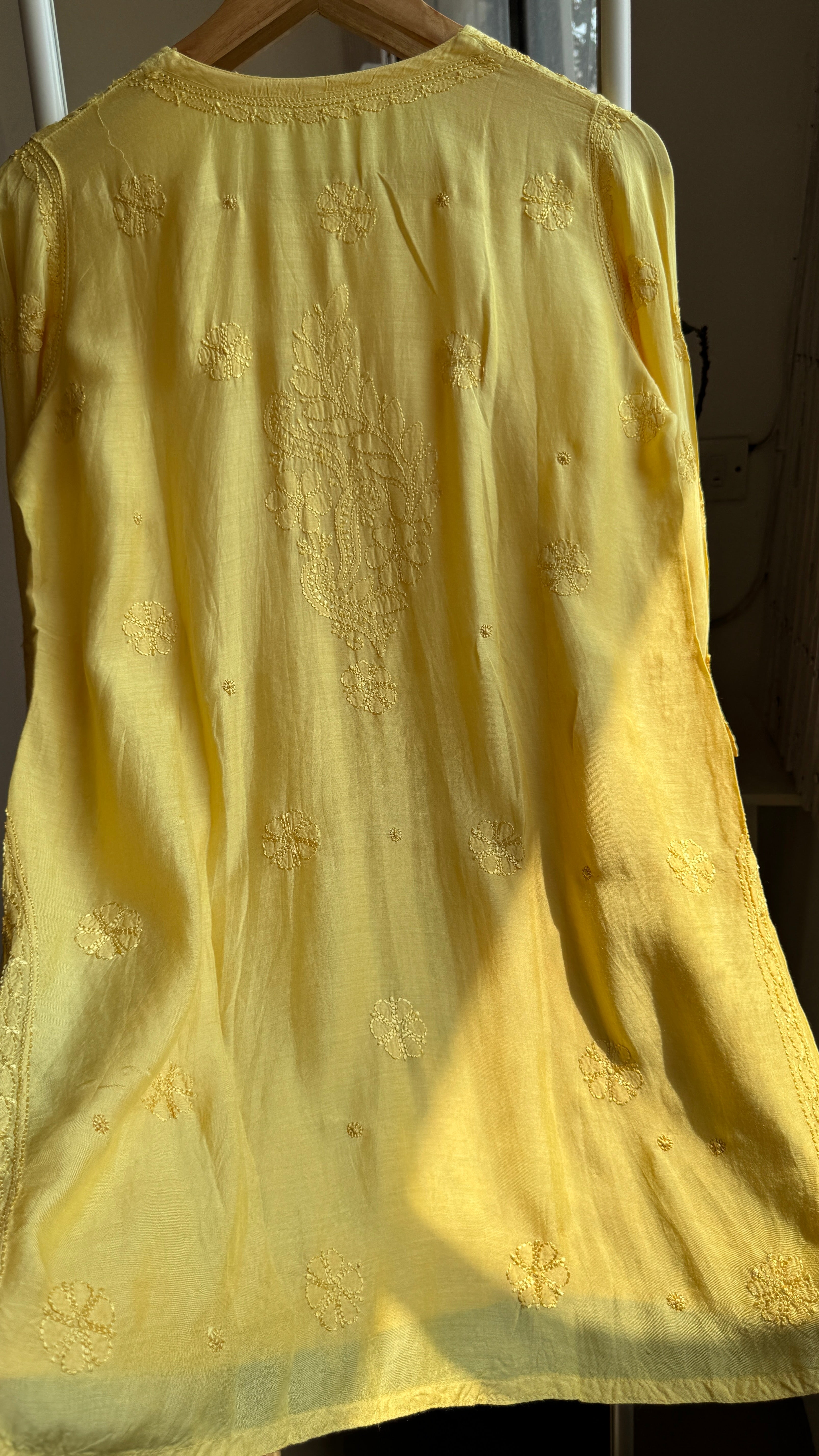 Chikankari Muslin short Top in Yellow- HOOR Collection