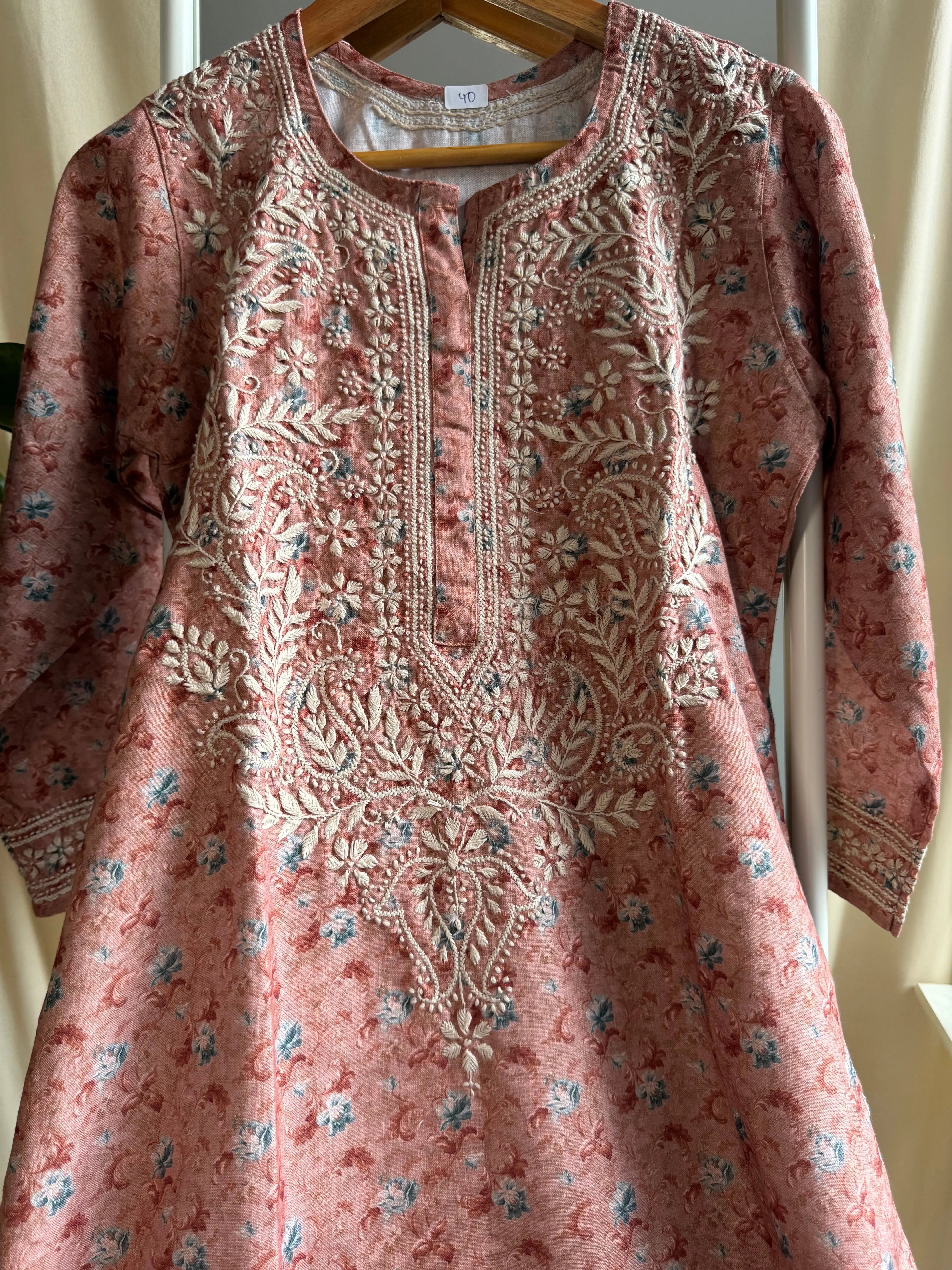 Cotton Printed Chikankari Kurti - Brown ARIAA CHIKANKARI