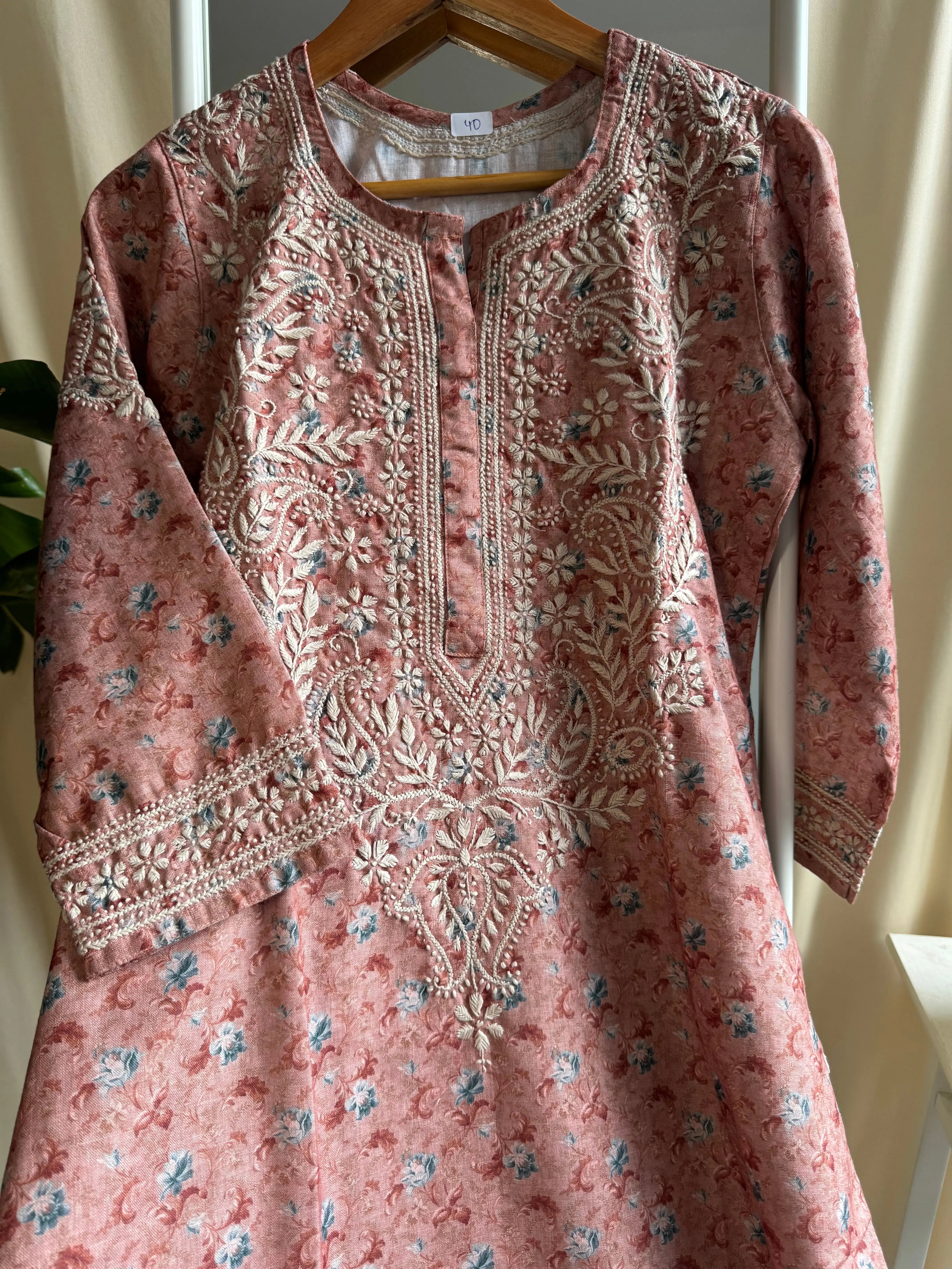 Cotton Printed Chikankari Kurti - Brown ARIAA CHIKANKARI