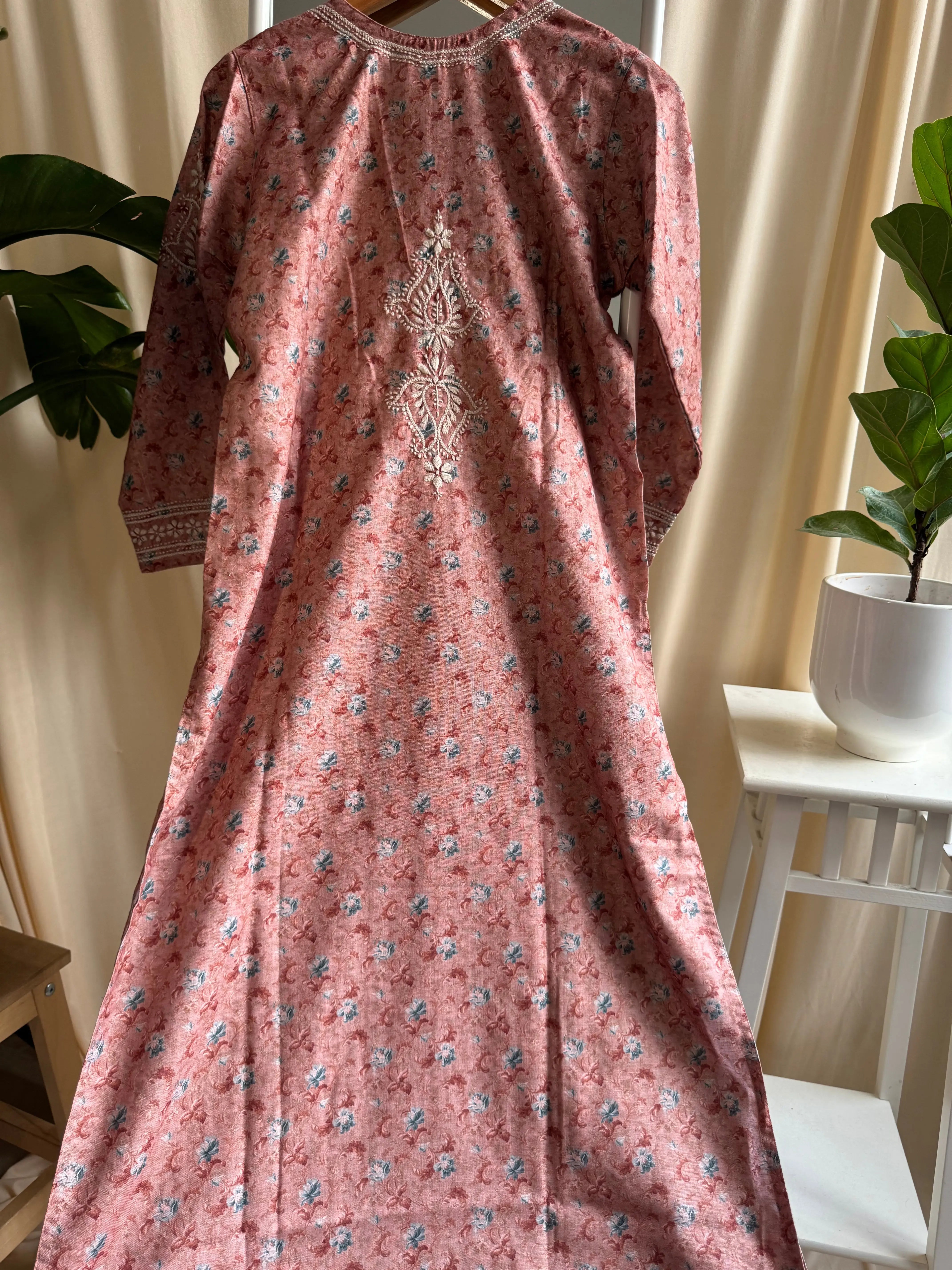 Cotton Printed Chikankari Kurti - Brown ARIAA CHIKANKARI