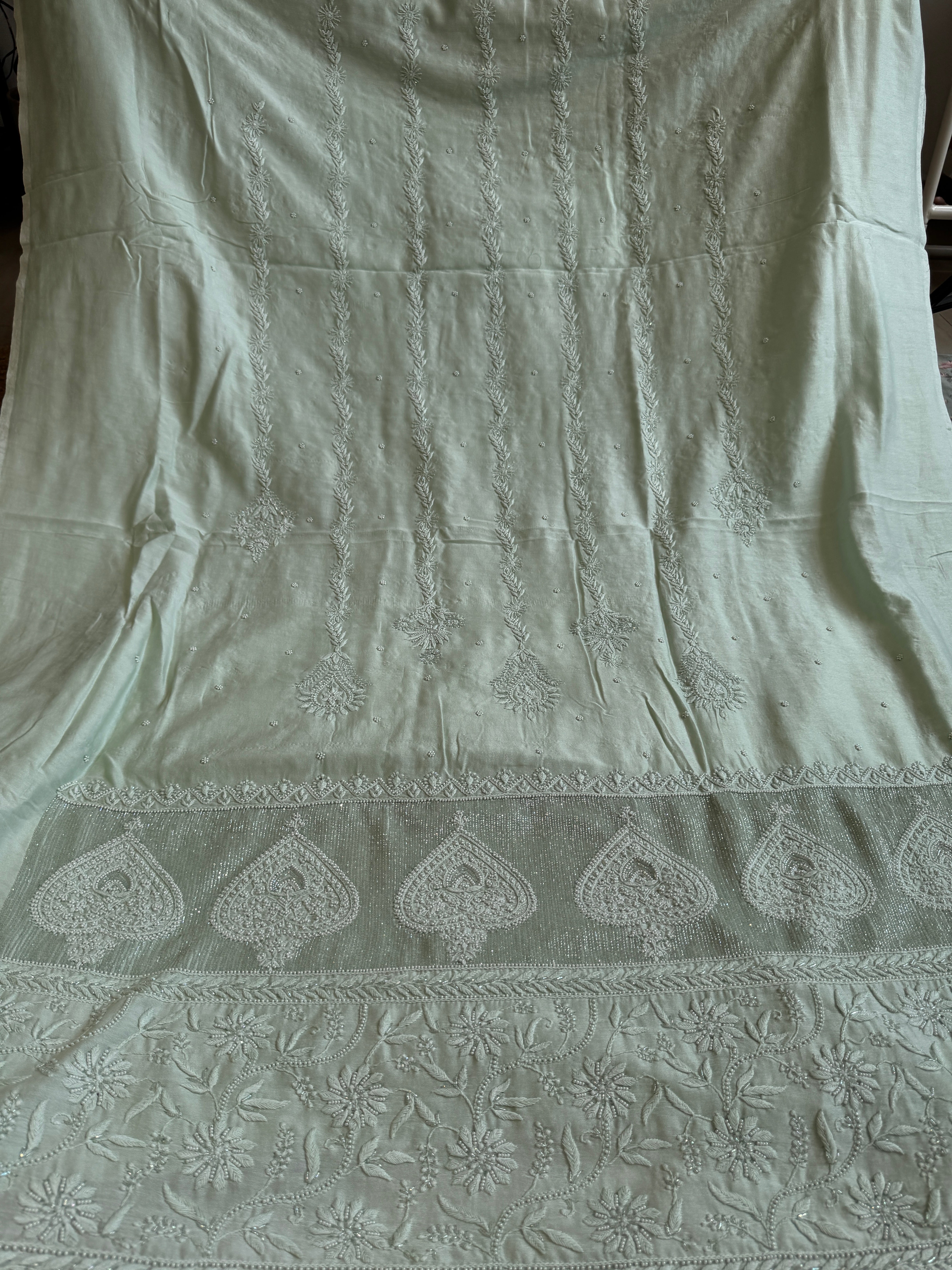 Chanderi Chikankari Length with Dupatta - Sage Green ARIAA CHIKANKARI