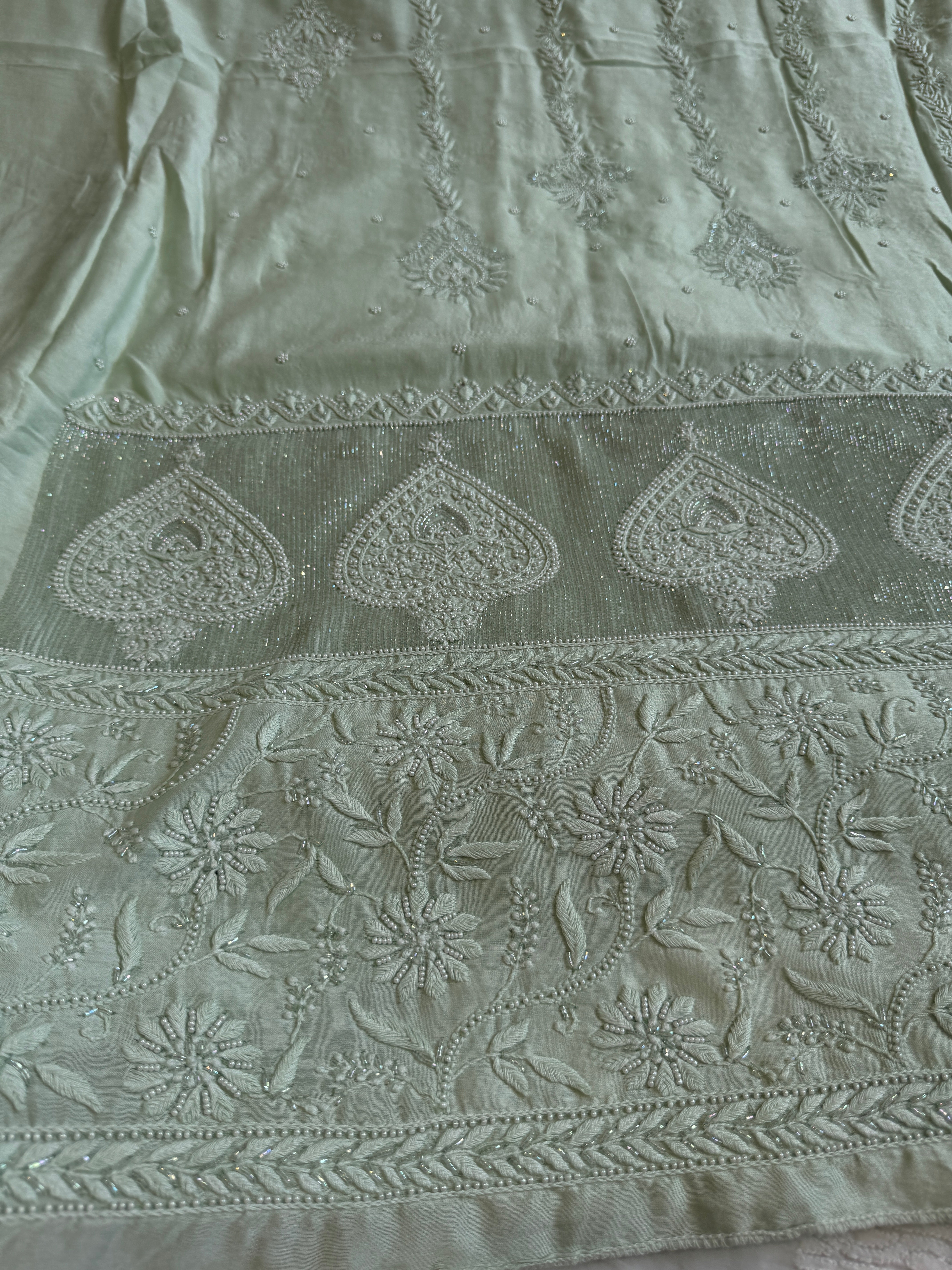 Chanderi Chikankari Length with Dupatta - Sage Green ARIAA CHIKANKARI