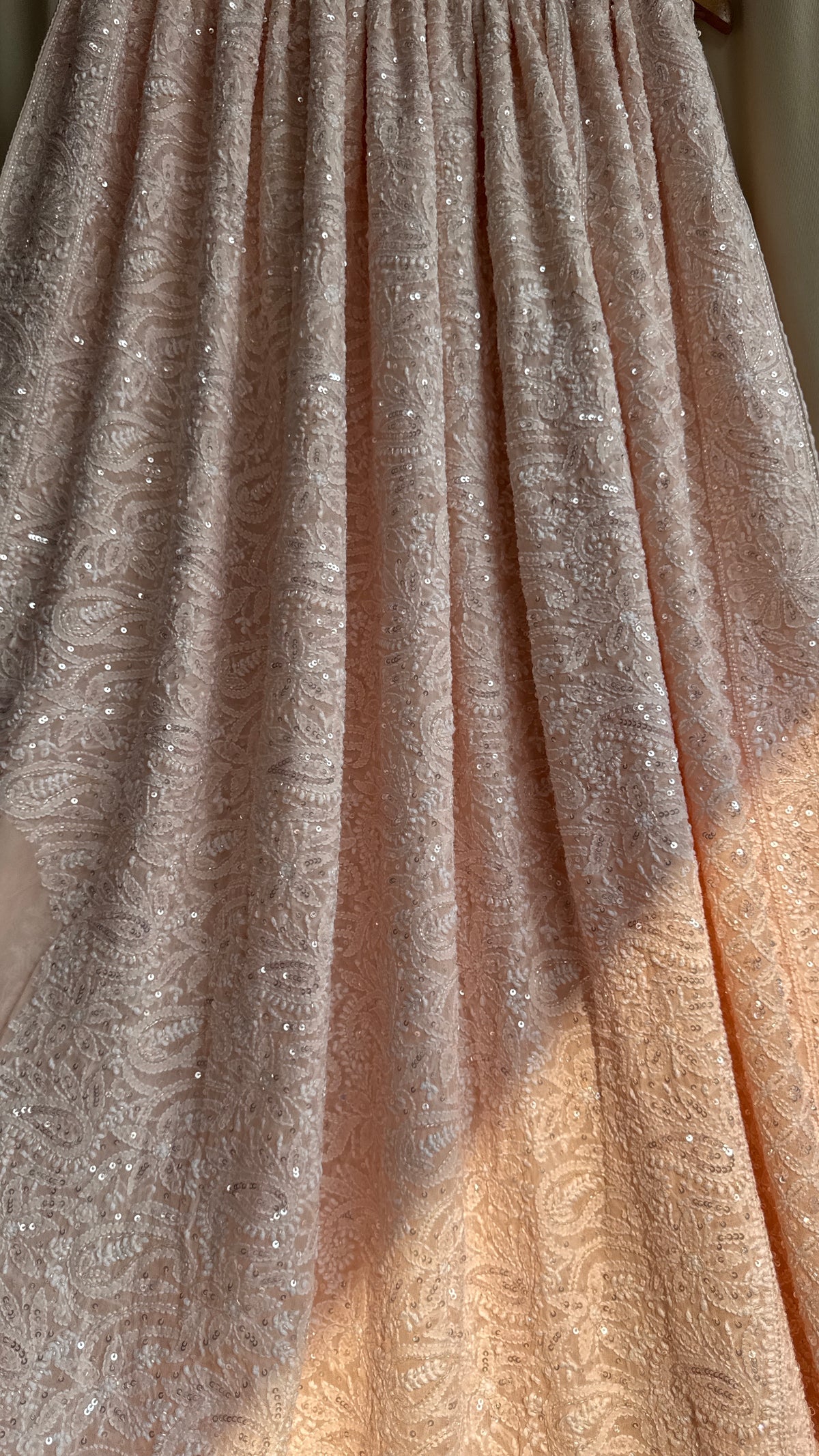 Pure Georgette Lucknow Chikankari Saree - Peach- Rooh Collection