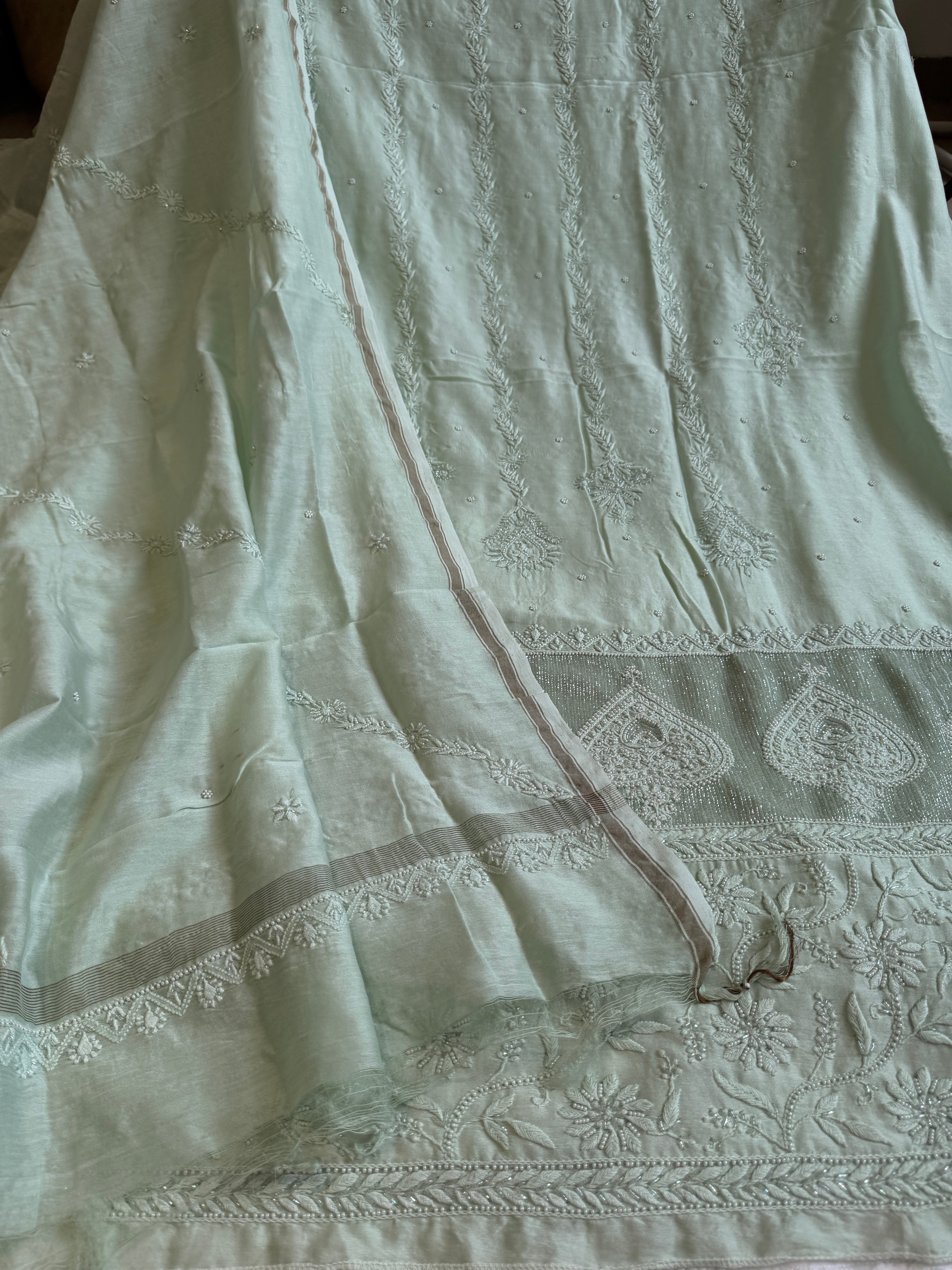 Chanderi Chikankari Length with Dupatta - Sage Green ARIAA CHIKANKARI