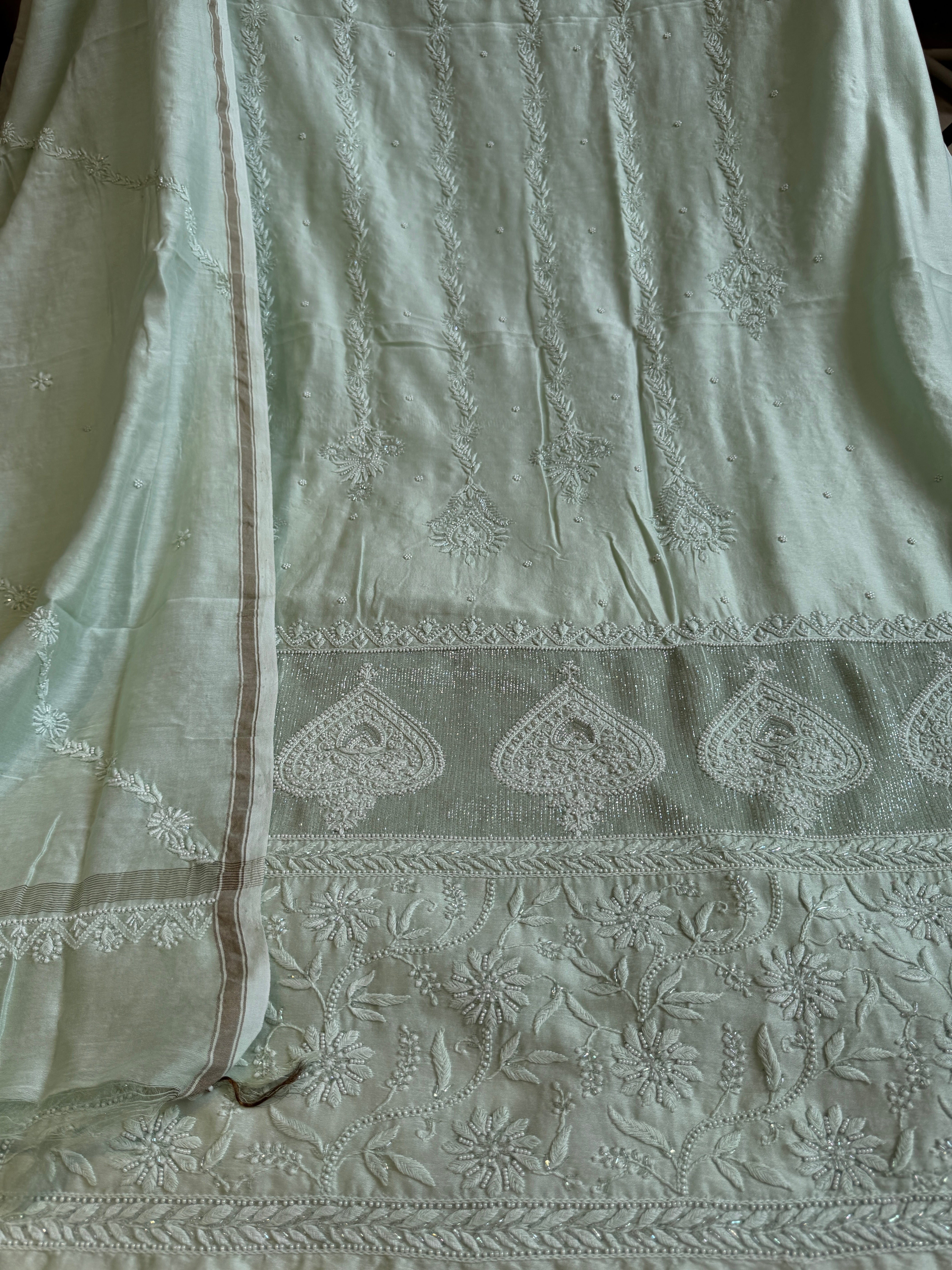Chanderi Chikankari Length with Dupatta - Sage Green ARIAA CHIKANKARI
