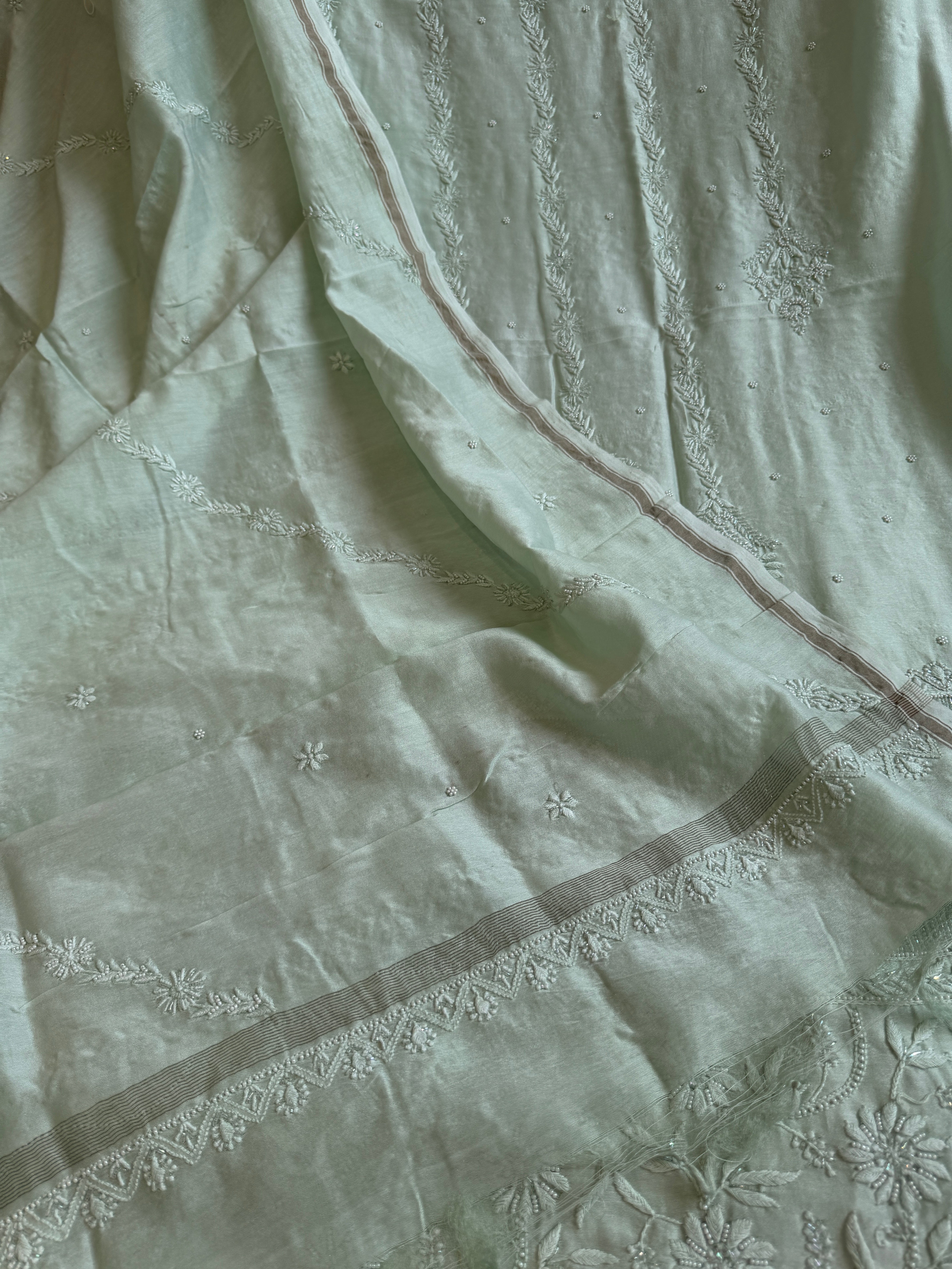 Chanderi Chikankari Length with Dupatta - Sage Green ARIAA CHIKANKARI