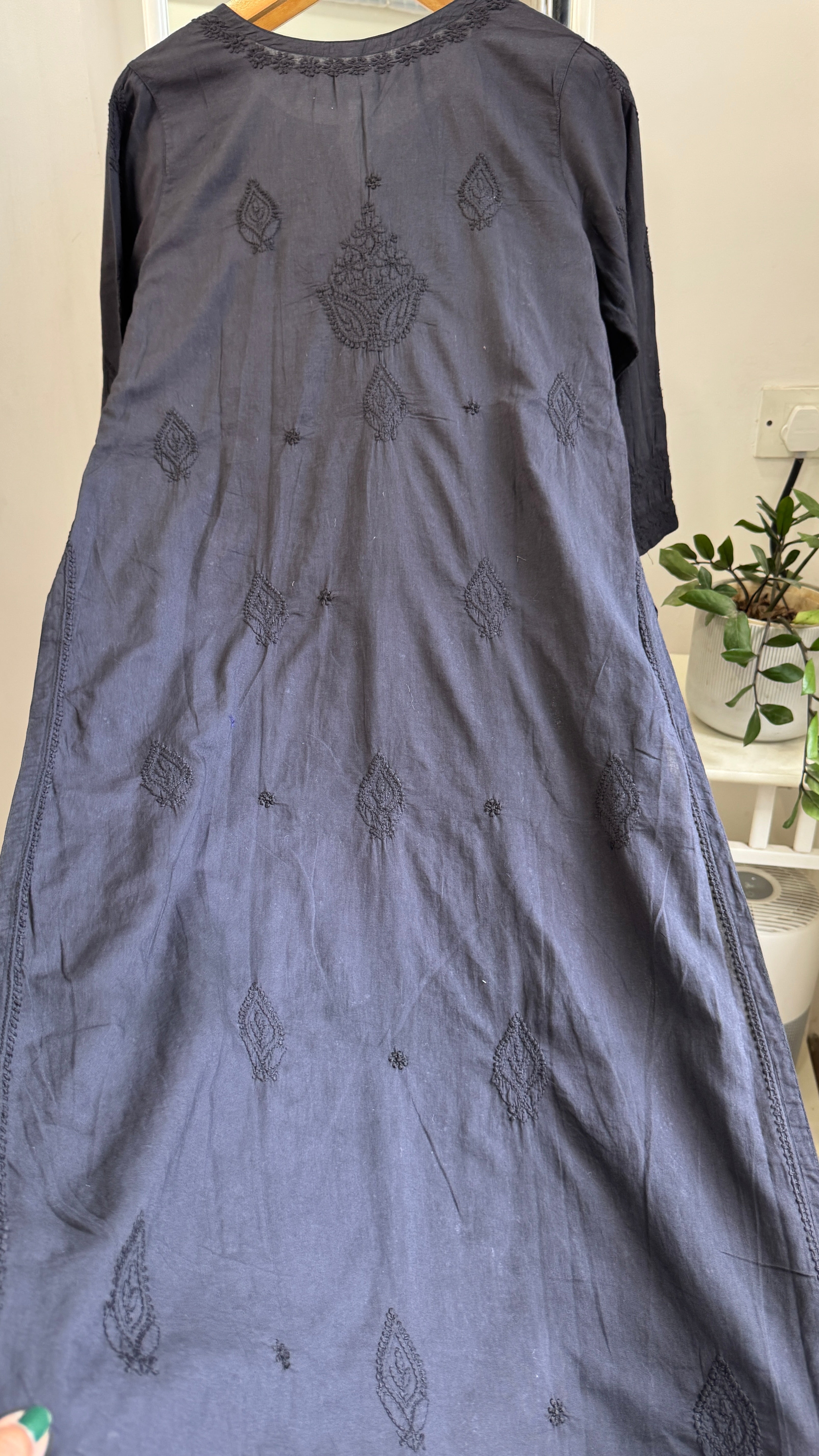 Pure Cotton Chikankari Full Jaal Kurti - Black - Gul Collection