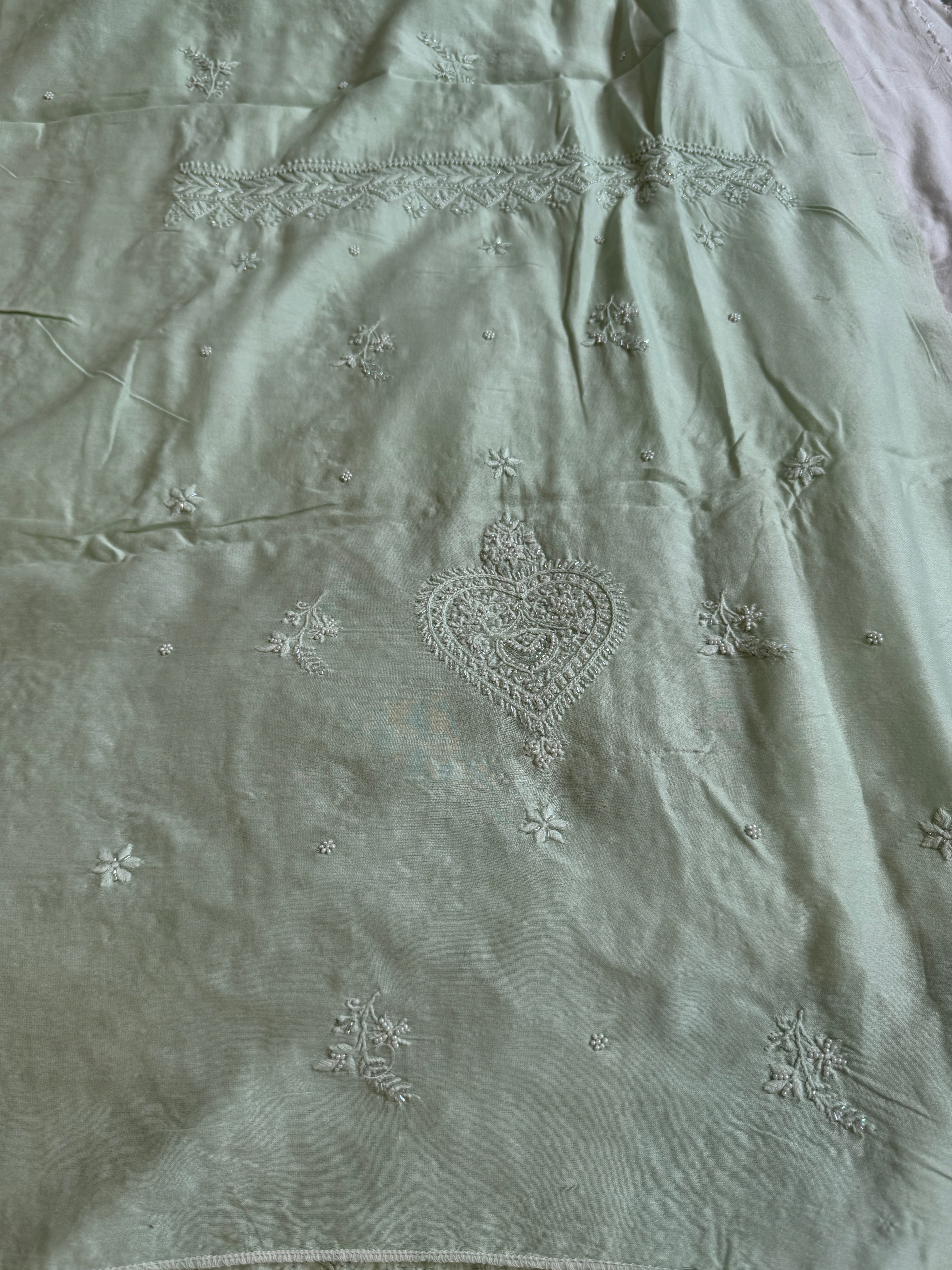 Chanderi Chikankari Length with Dupatta - Sage Green ARIAA CHIKANKARI