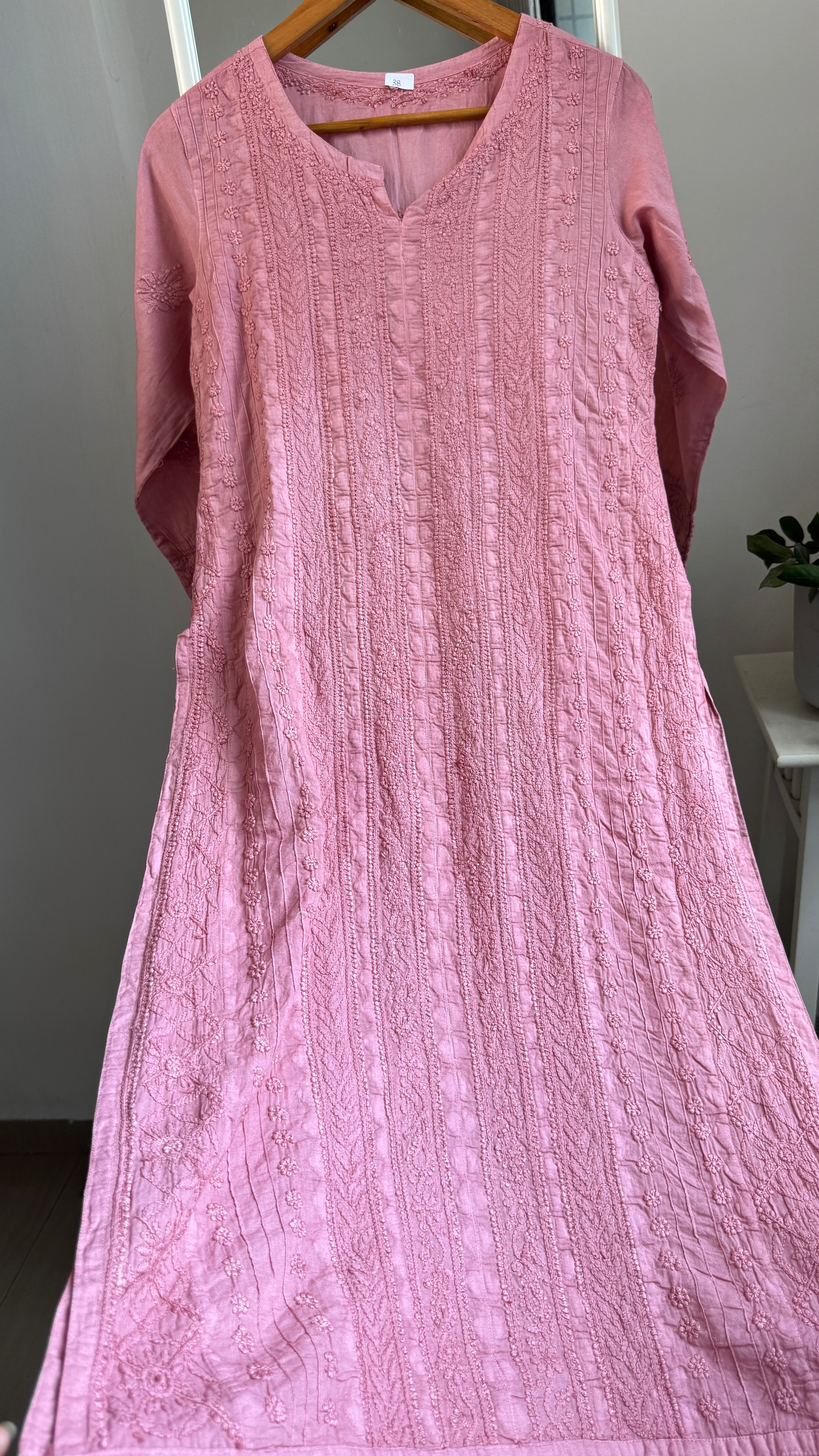 Pure Cotton Chikankari Full Jaal Kurti - Rosewood - Gul Collection