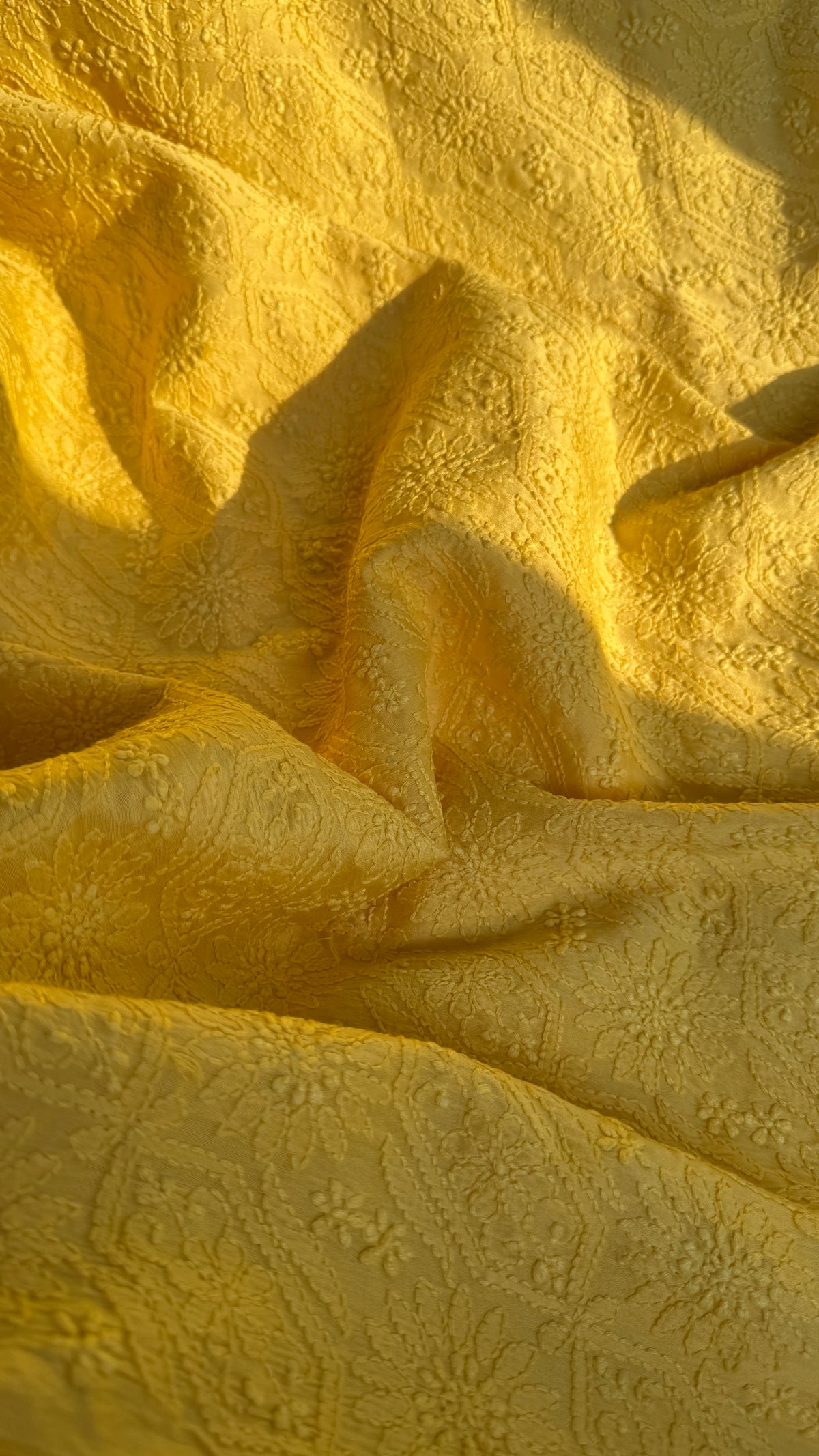 Chanderi Chikankari Kurta Length - Mens- Yellow