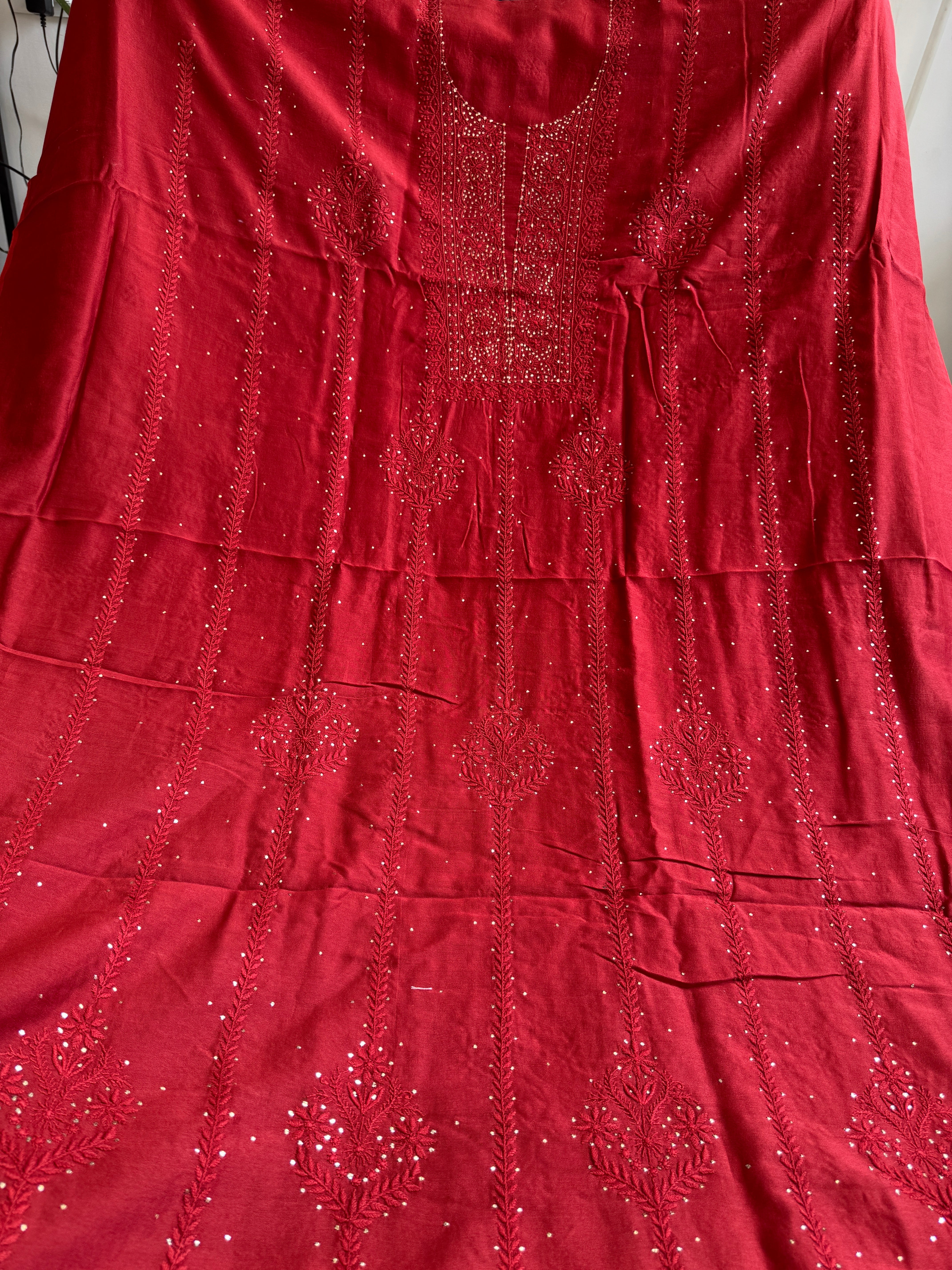 Chanderi Length Mukaish with Dupatta - Red ARIAA CHIKANKARI