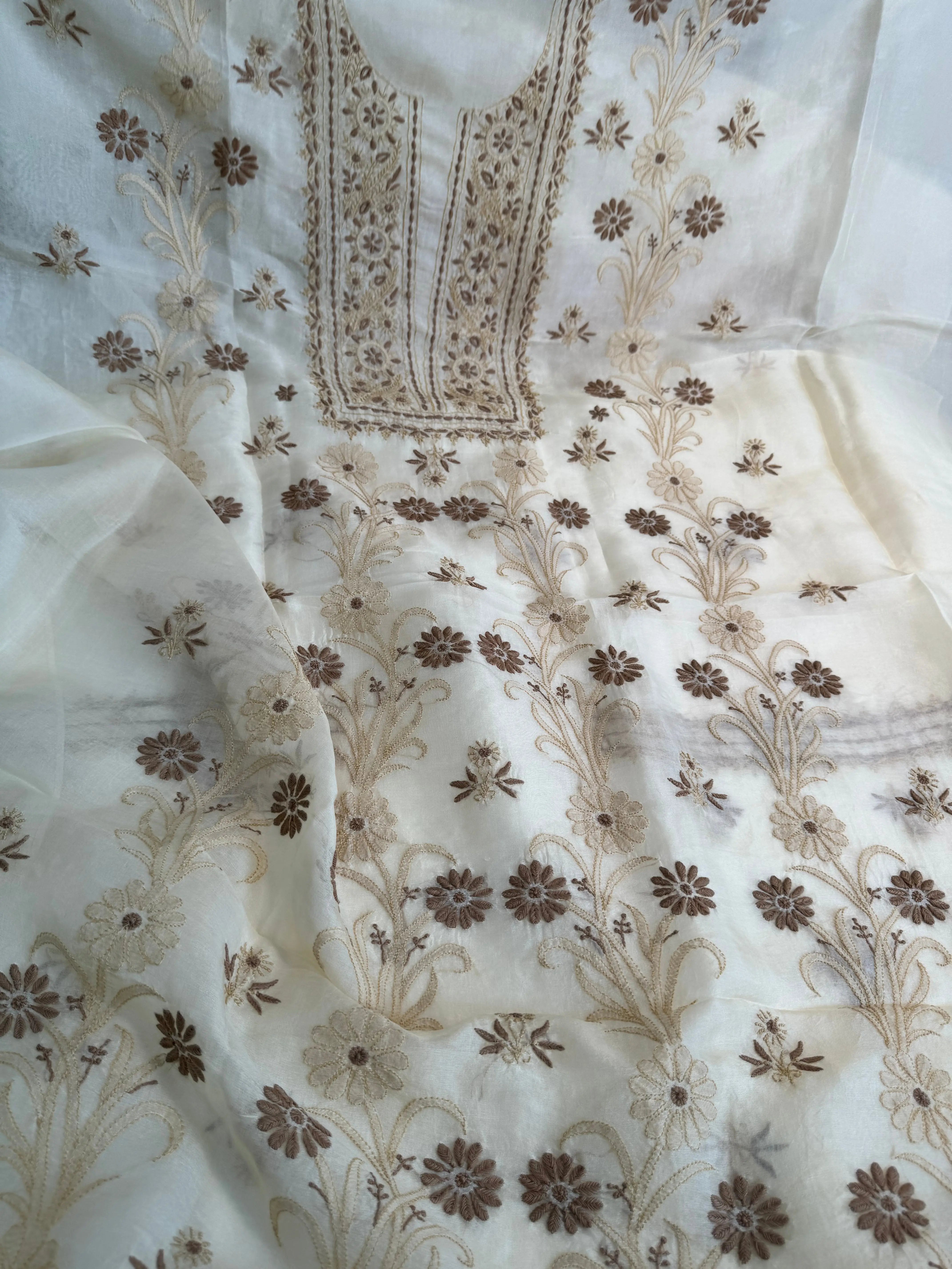 Organza Length with Dupatta - Beige ARIAA CHIKANKARI