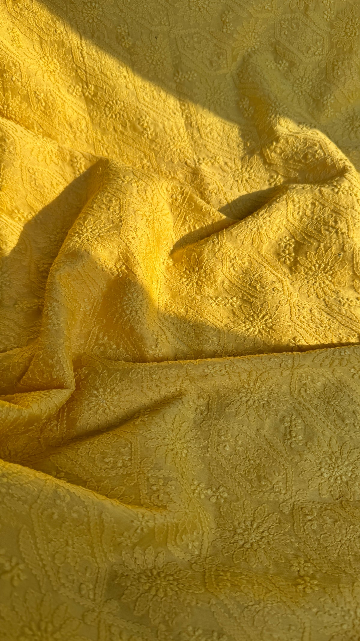 Chanderi Chikankari Kurta Length - Mens- Yellow
