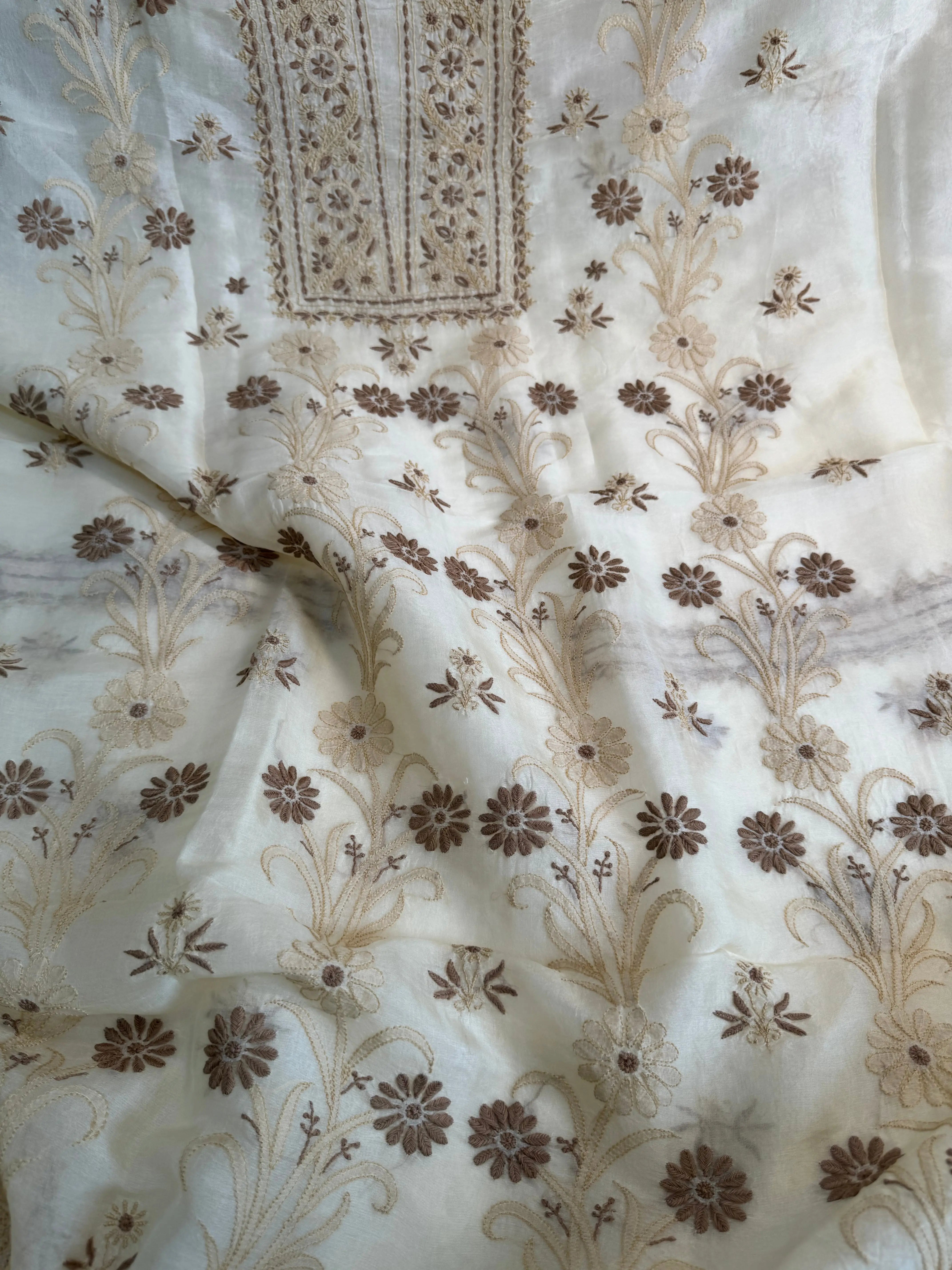 Organza Length with Dupatta - Beige ARIAA CHIKANKARI