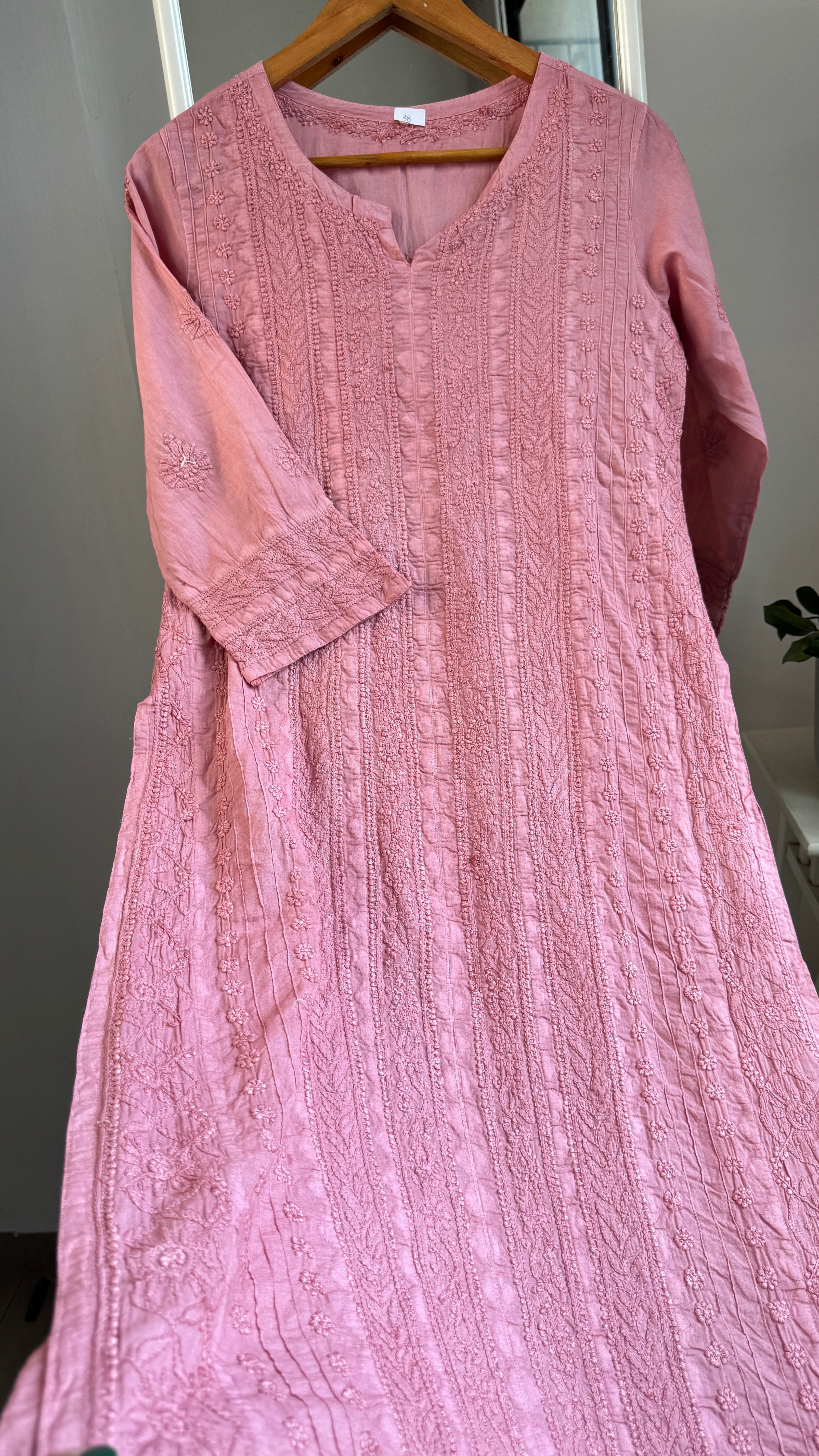 Pure Cotton Chikankari Full Jaal Kurti - Rosewood - Gul Collection