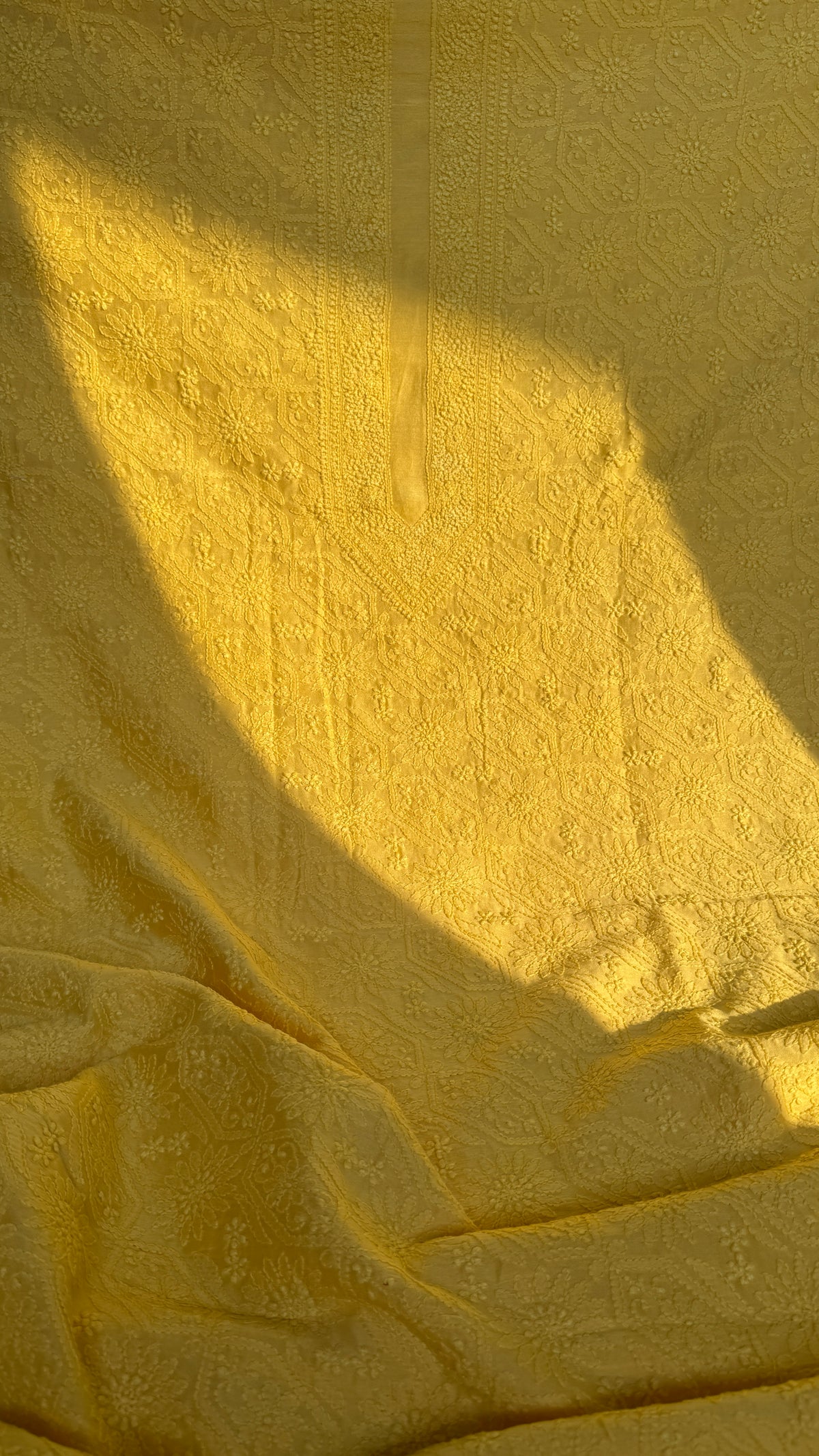 Chanderi Chikankari Kurta Length - Mens- Yellow
