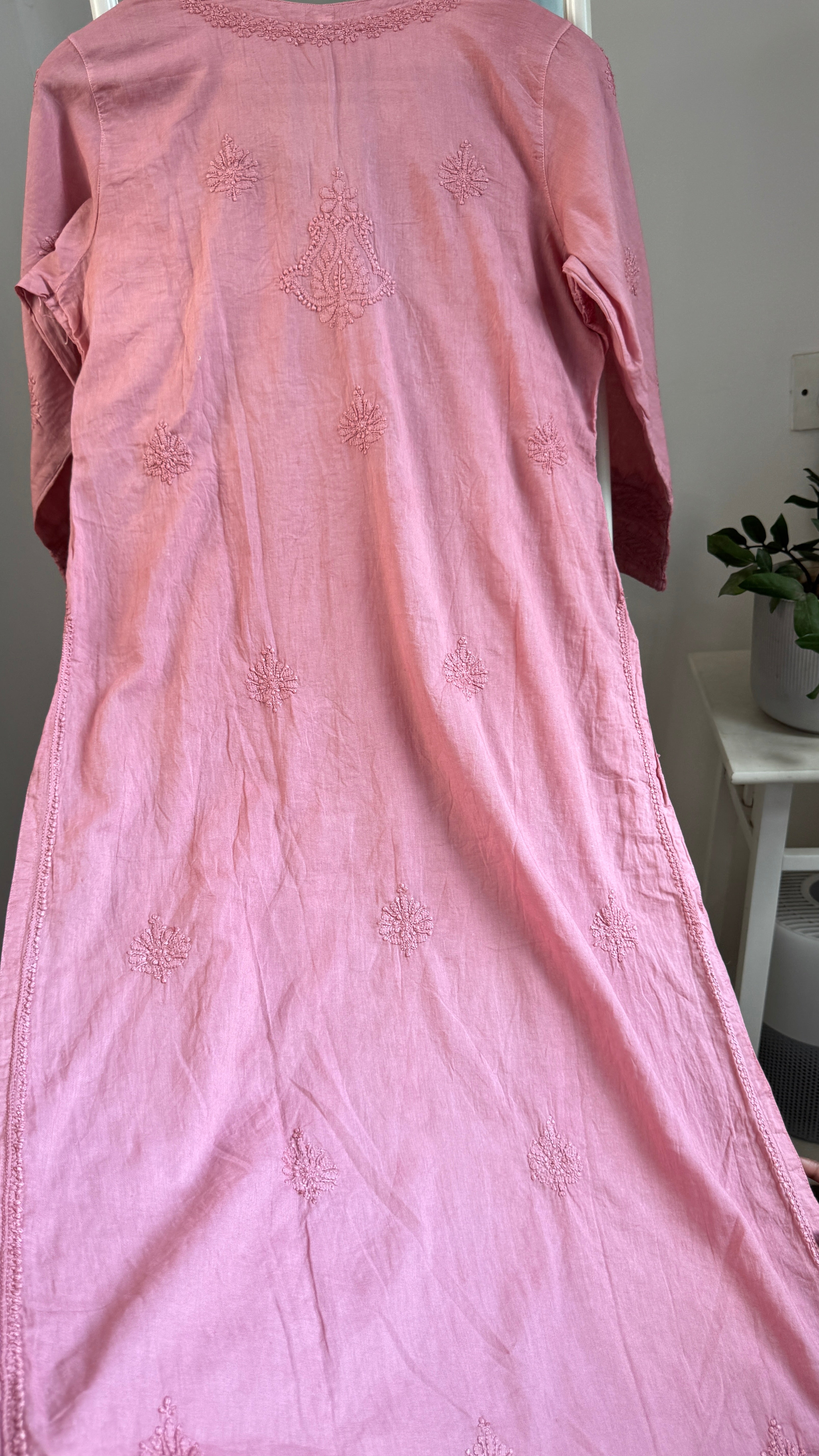 Pure Cotton Chikankari Full Jaal Kurti - Rosewood - Gul Collection